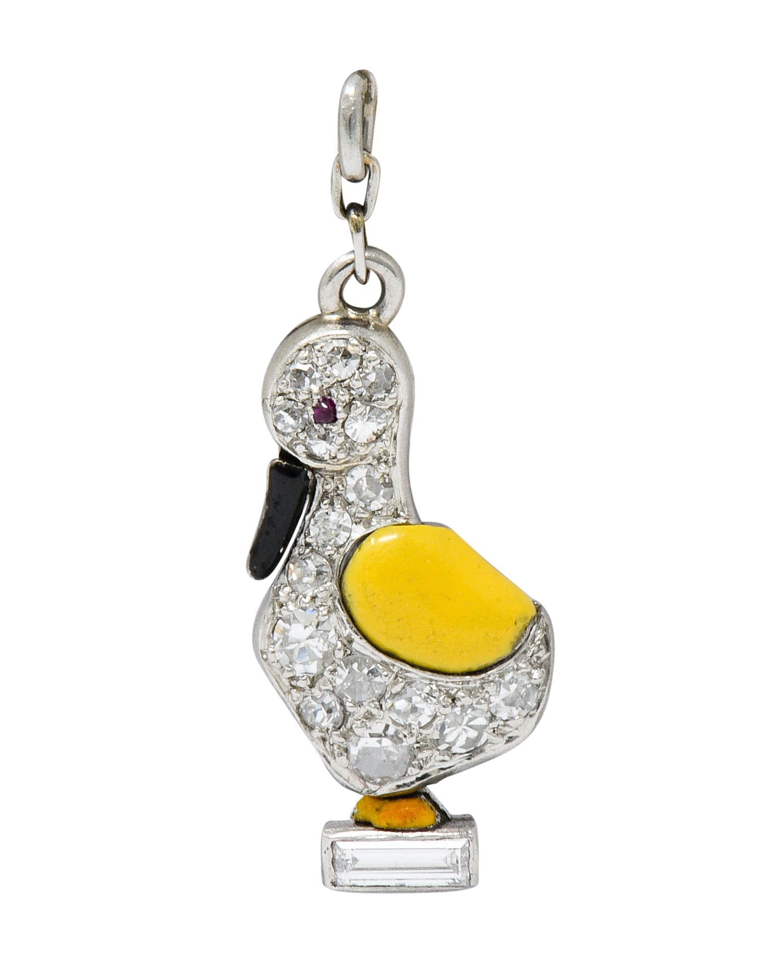 Art Deco 0.45 CTW Pave Diamond Enamel Platinum Goose Charmcharm - Wilson's Estate Jewelry