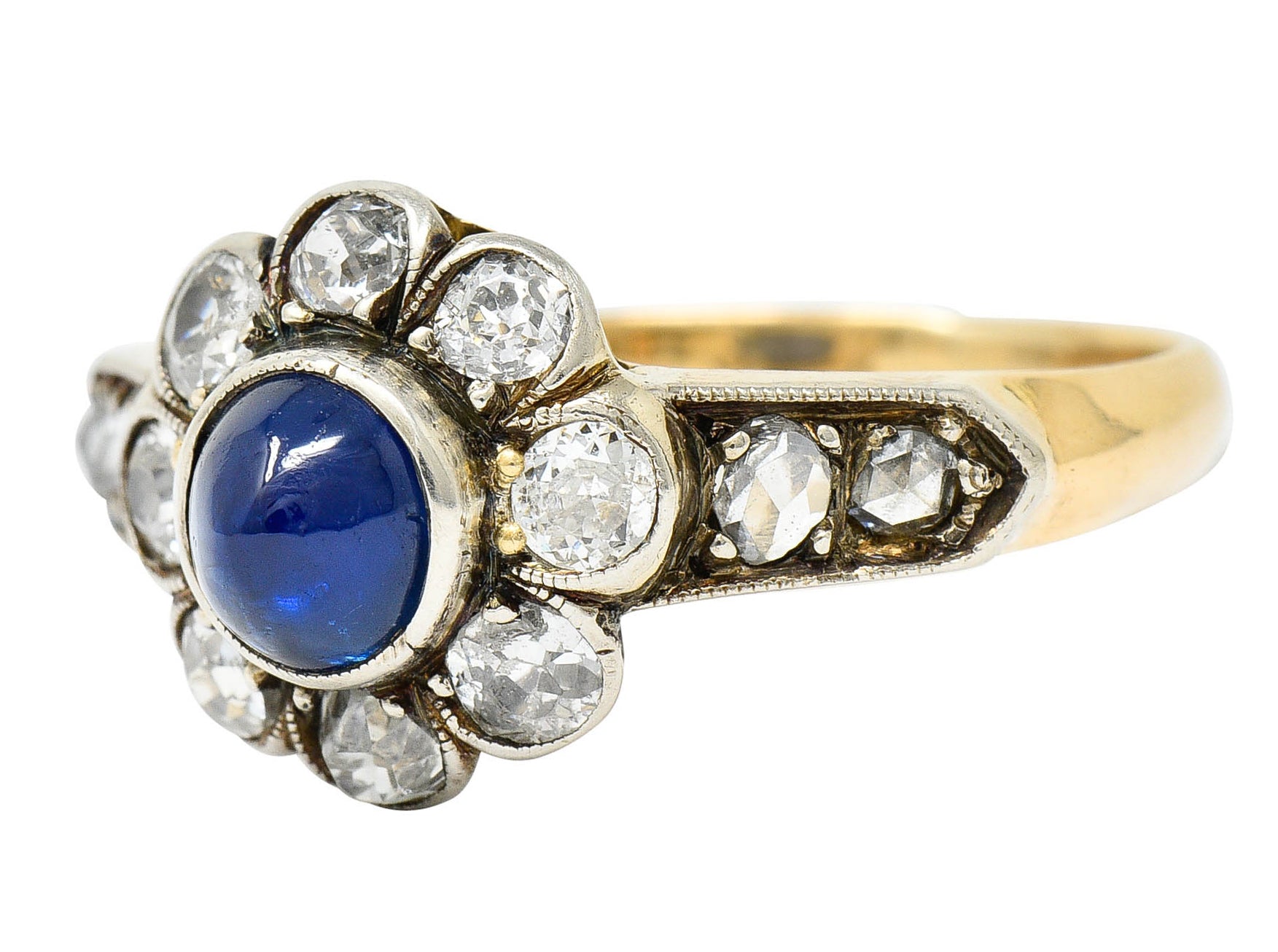 Victorian 2.25 CTW Sapphire Diamond Silver-Topped 14 Karat Gold Cluster RingRing - Wilson's Estate Jewelry