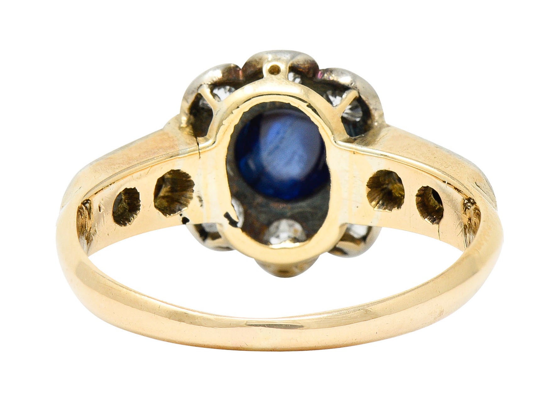 Victorian 2.25 CTW Sapphire Diamond Silver-Topped 14 Karat Gold Cluster RingRing - Wilson's Estate Jewelry