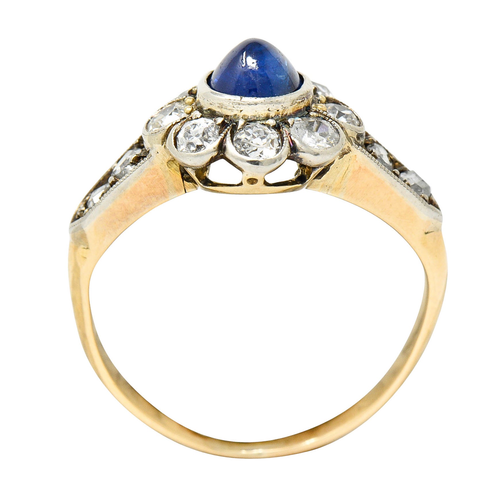 Victorian 2.25 CTW Sapphire Diamond Silver-Topped 14 Karat Gold Cluster RingRing - Wilson's Estate Jewelry