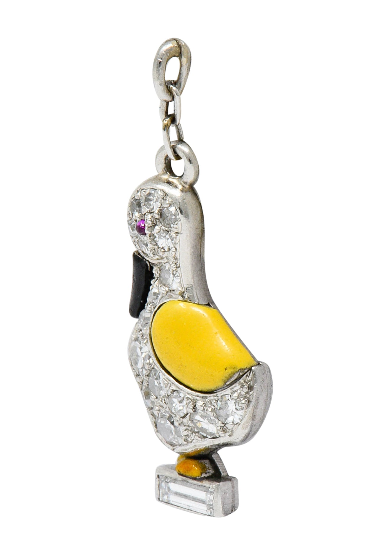 Art Deco 0.45 CTW Pave Diamond Enamel Platinum Goose Charmcharm - Wilson's Estate Jewelry