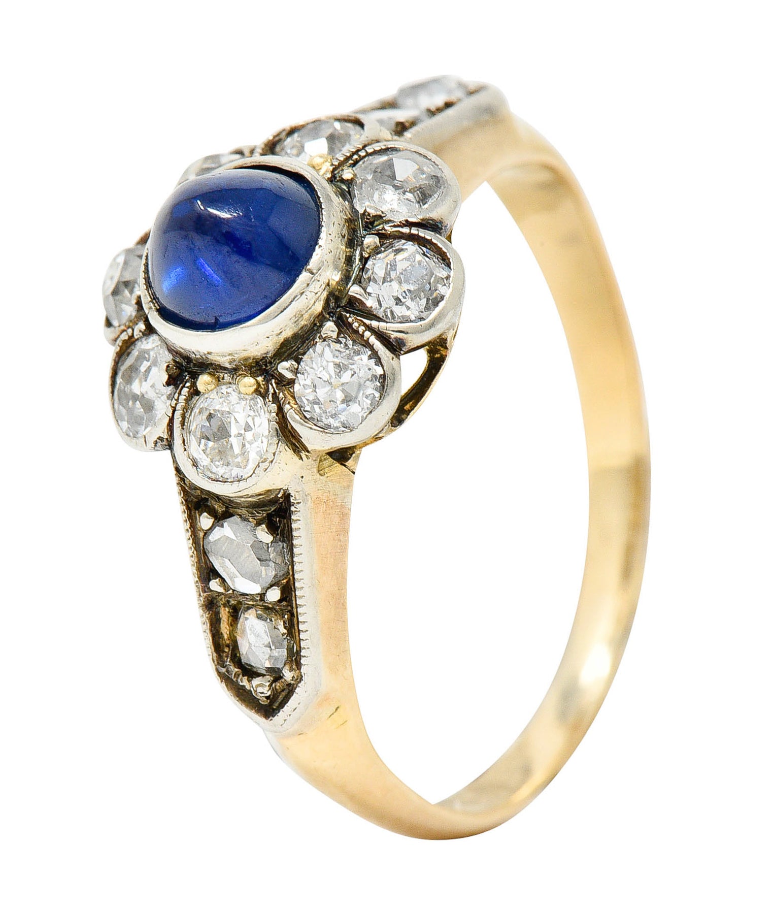 Victorian 2.25 CTW Sapphire Diamond Silver-Topped 14 Karat Gold Cluster RingRing - Wilson's Estate Jewelry