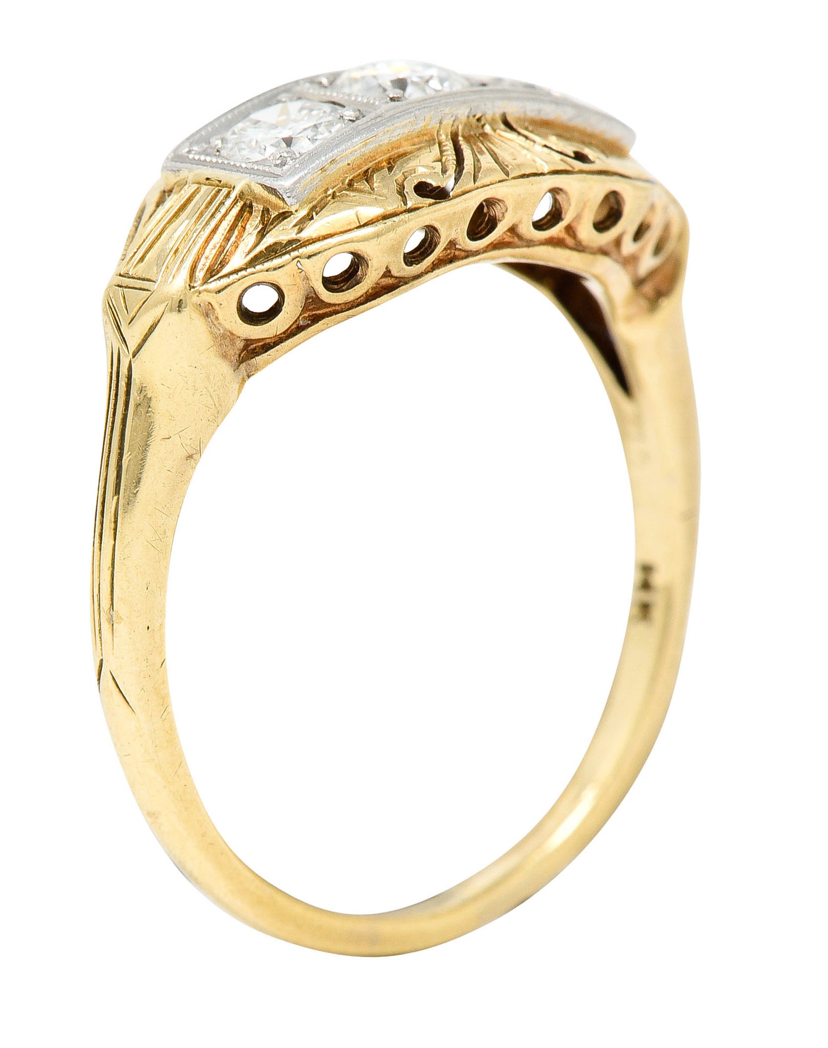 Early Art Deco 0.65 CTW Diamond Platinum-Topped 14 Karat Gold Dinner RingRing - Wilson's Estate Jewelry