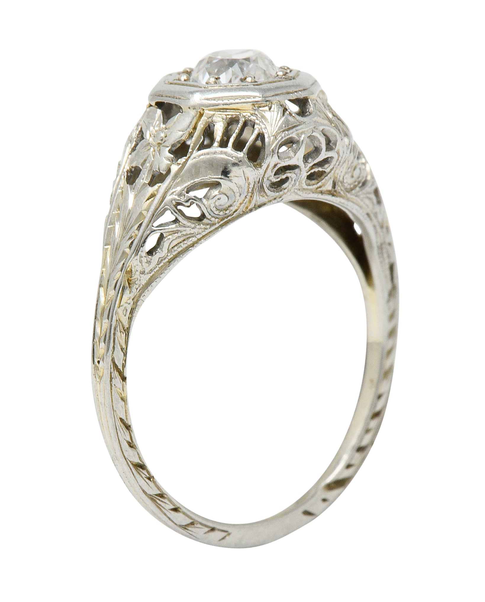 Edwardian 0.44 CTW Diamond 18 Karat White Gold Engagement RingRing - Wilson's Estate Jewelry