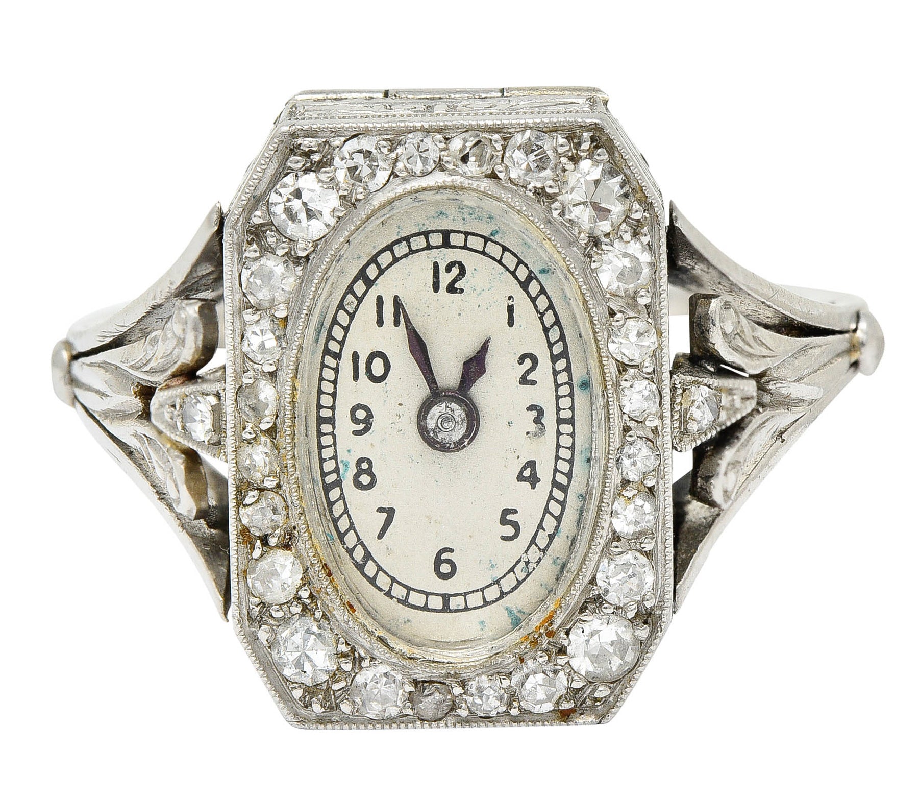 French 1930's Art Deco Diamond Platinum Watch RingRing - Wilson's Estate Jewelry