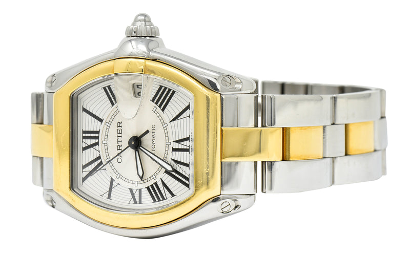Cartier Roadster Unisex Large Two-Tone 18K Gold Automatic Silver Dial Men's Watch 2510bracelet - Wilson's Estate Jewelry