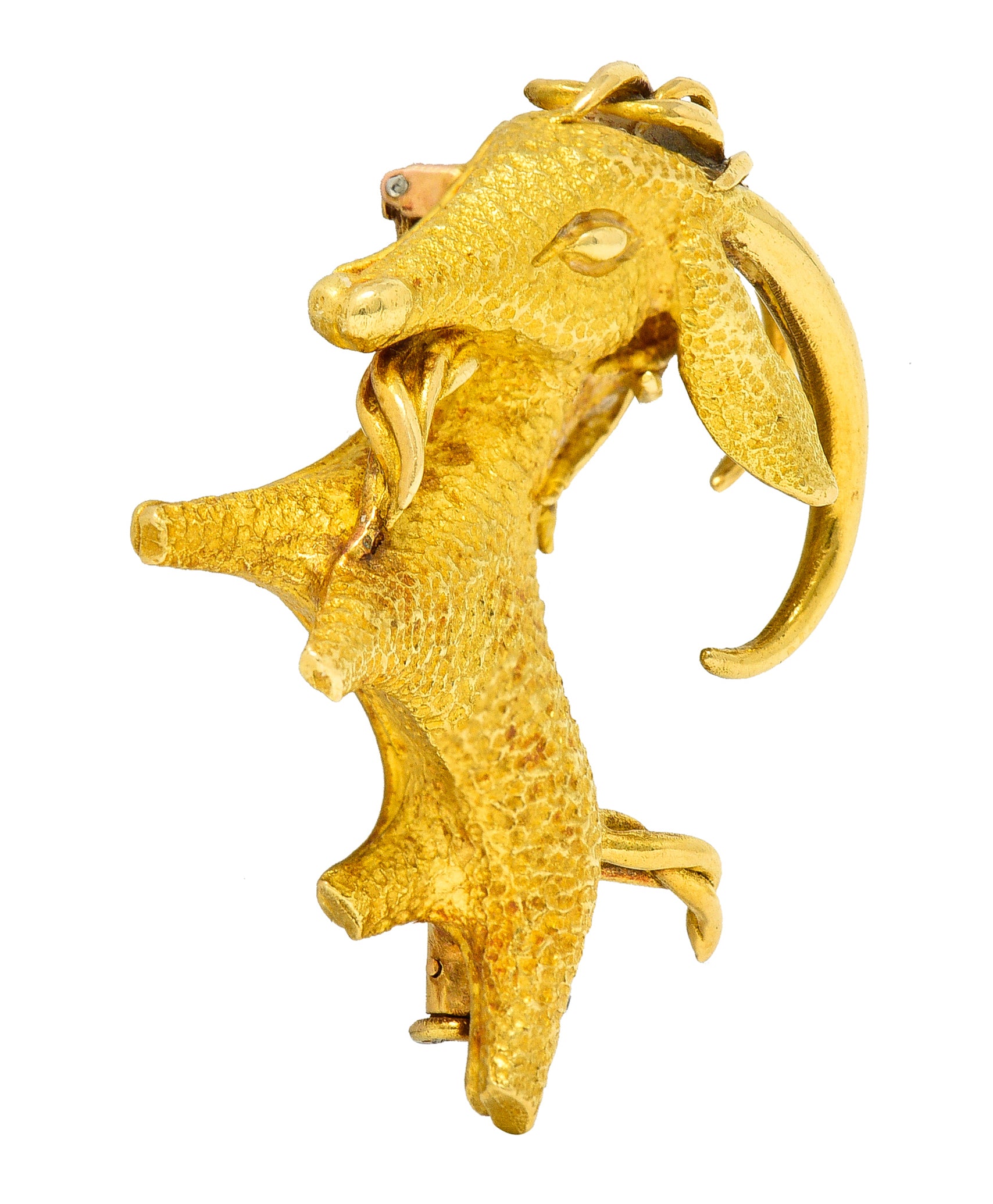 Bulgari 1970's 18 Karat Yellow Gold Goat Vintage Georges L'Enfant Brooch Wilson's Estate Jewelry