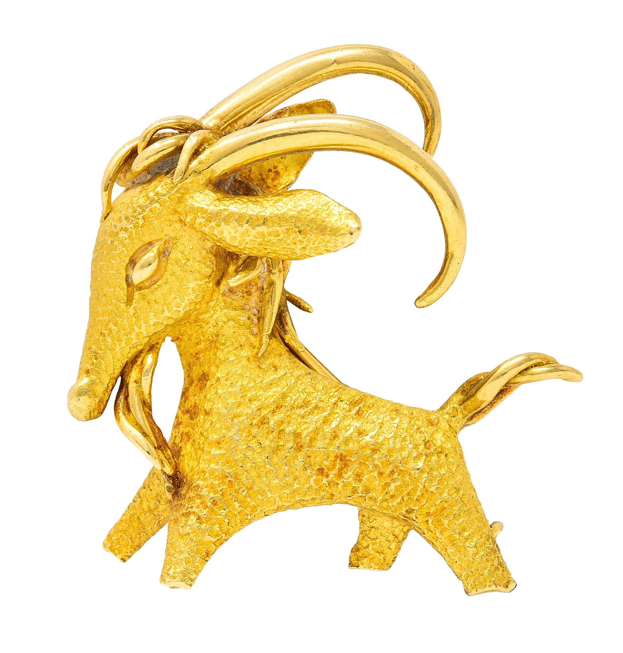 Bulgari 1970's 18 Karat Yellow Gold Goat Vintage Georges L'Enfant Brooch Wilson's Estate Jewelry