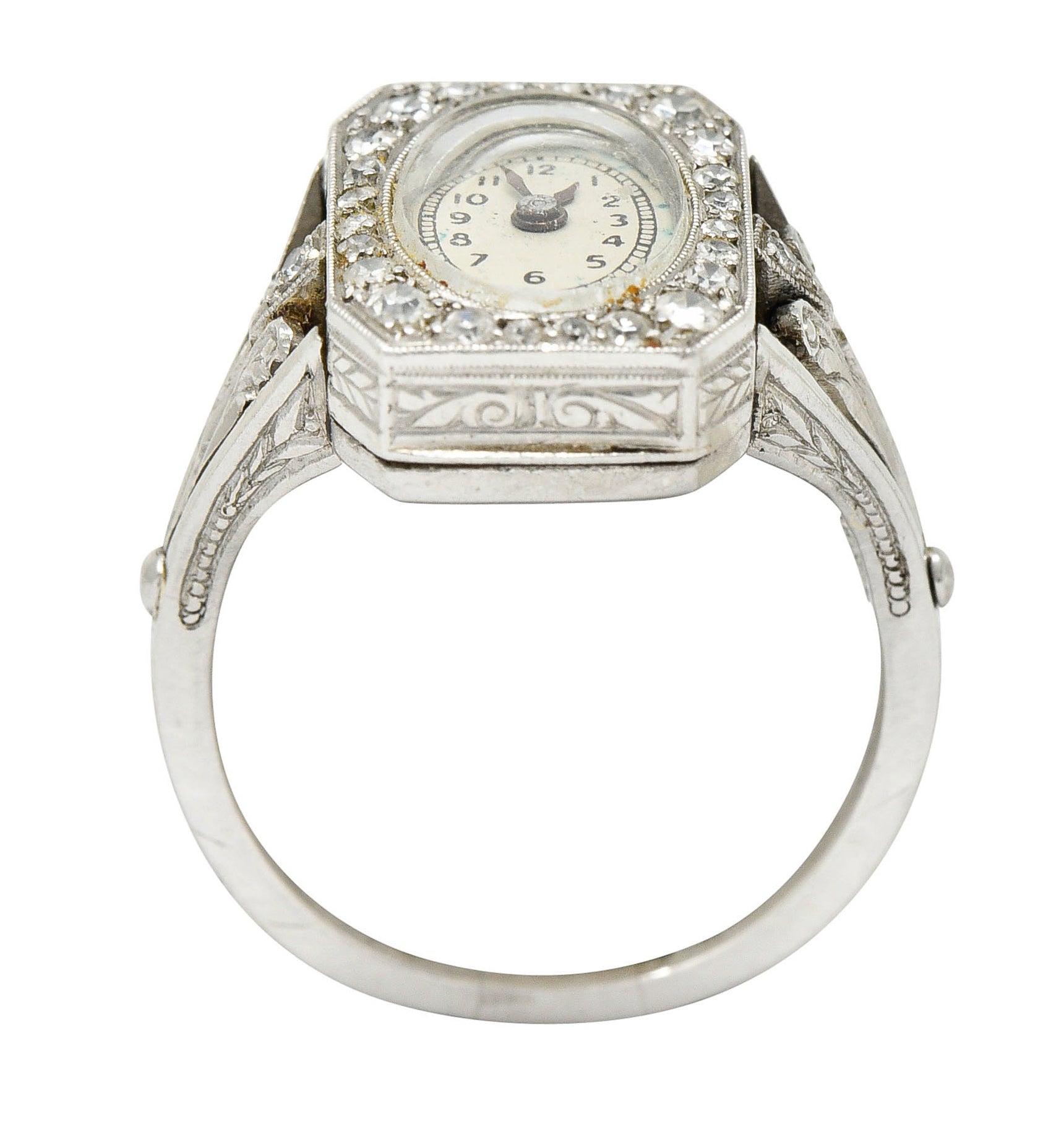 French 1930's Art Deco Diamond Platinum Watch RingRing - Wilson's Estate Jewelry