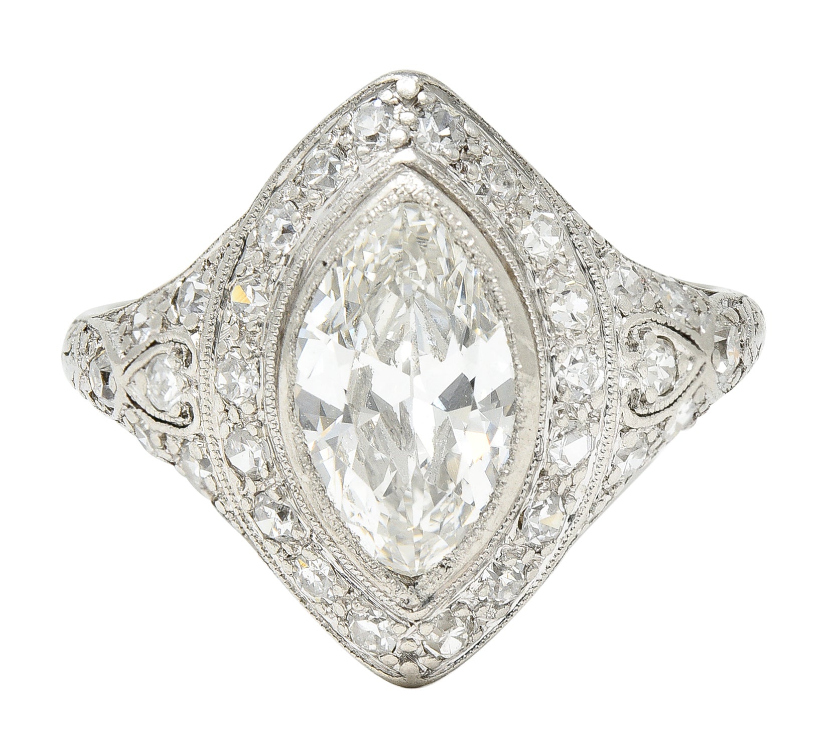 Art Deco 1.73 CTW Oval Diamond Platinum Cluster Alternative Engagement Ring GIA Wilson's Estate Jewelry