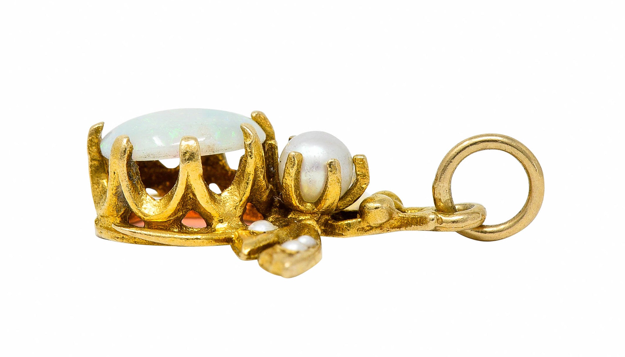 Art Nouveau Opal Pearl 14 Karat Gold Bee Insect Charmcharm - Wilson's Estate Jewelry