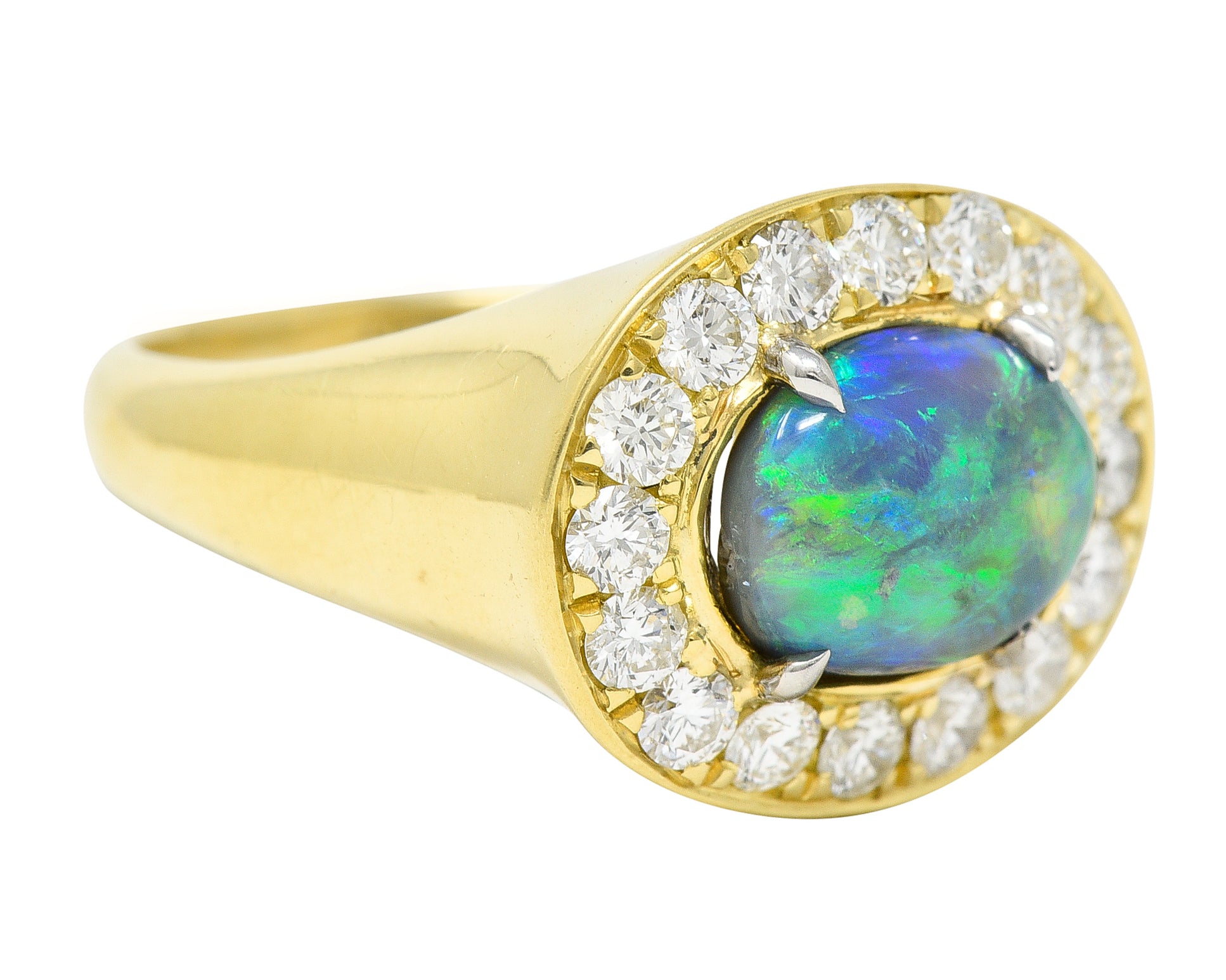 Vintage Opal Diamond Platinum 18 Karat Yellow Gold Gemstone Ring Wilson's Estate Jewelry