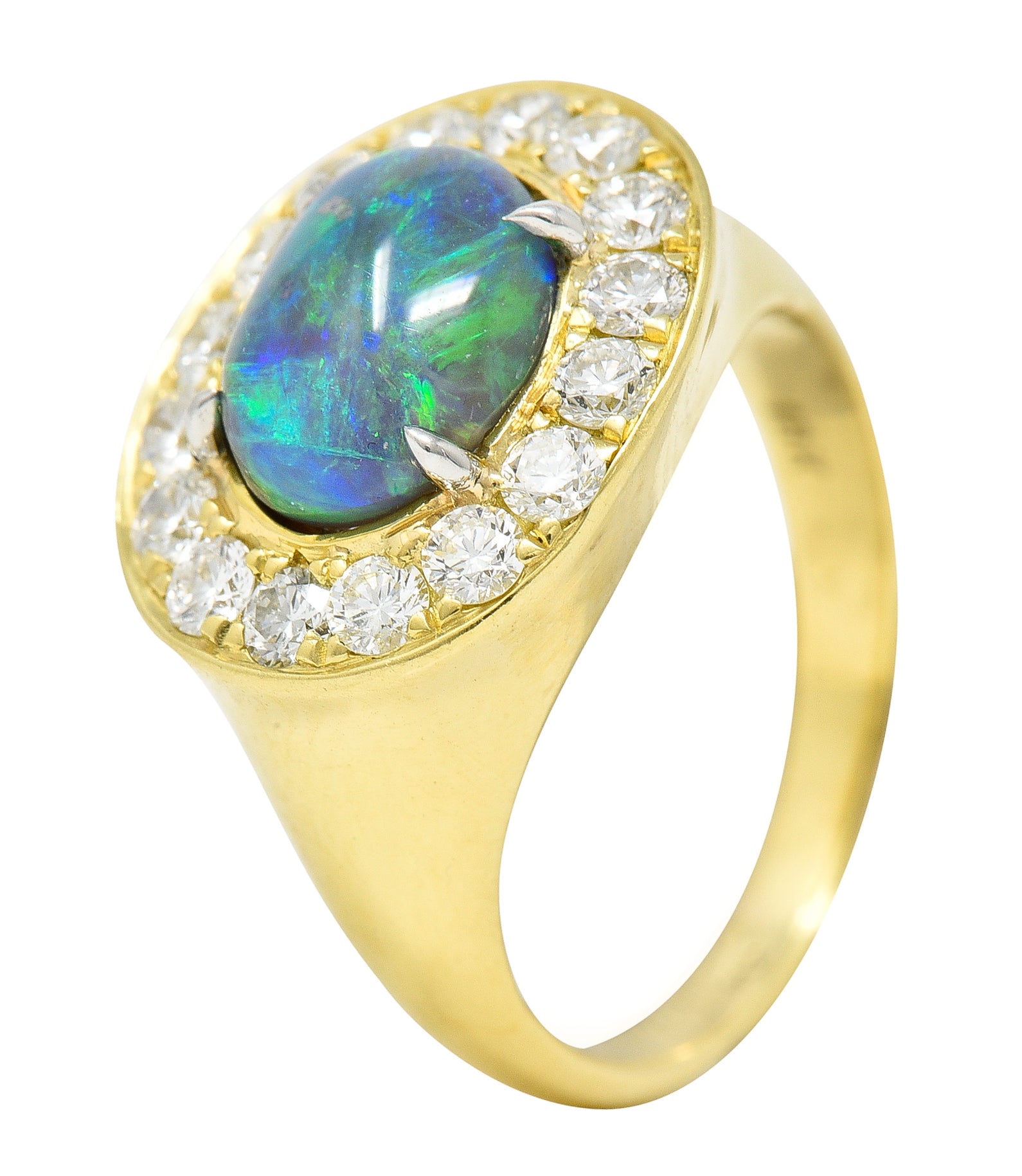 Vintage Opal Diamond Platinum 18 Karat Yellow Gold Gemstone Ring Wilson's Estate Jewelry