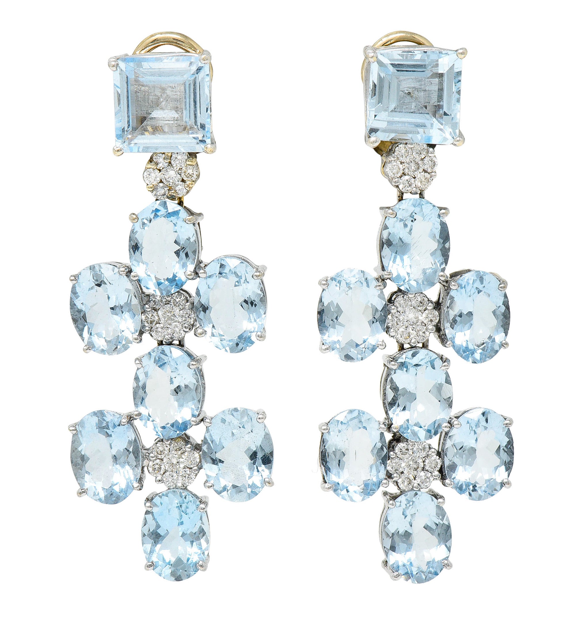 1990's Vintage 18.75 CTW Aquamarine Diamond 18 Karat Two-Tone Gold Chandelier EarringsEarrings - Wilson's Estate Jewelry