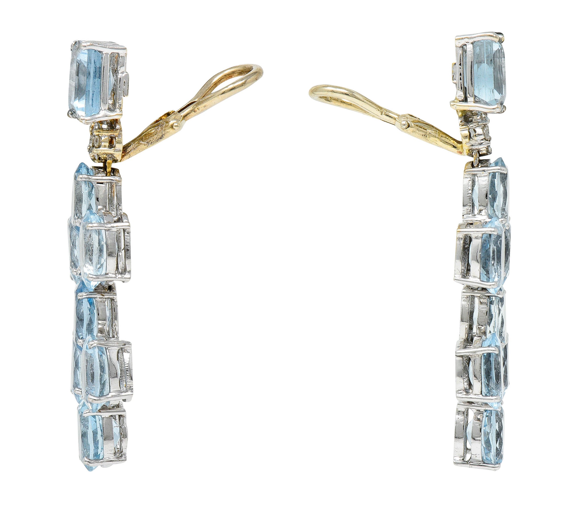 1990's Vintage 18.75 CTW Aquamarine Diamond 18 Karat Two-Tone Gold Chandelier EarringsEarrings - Wilson's Estate Jewelry