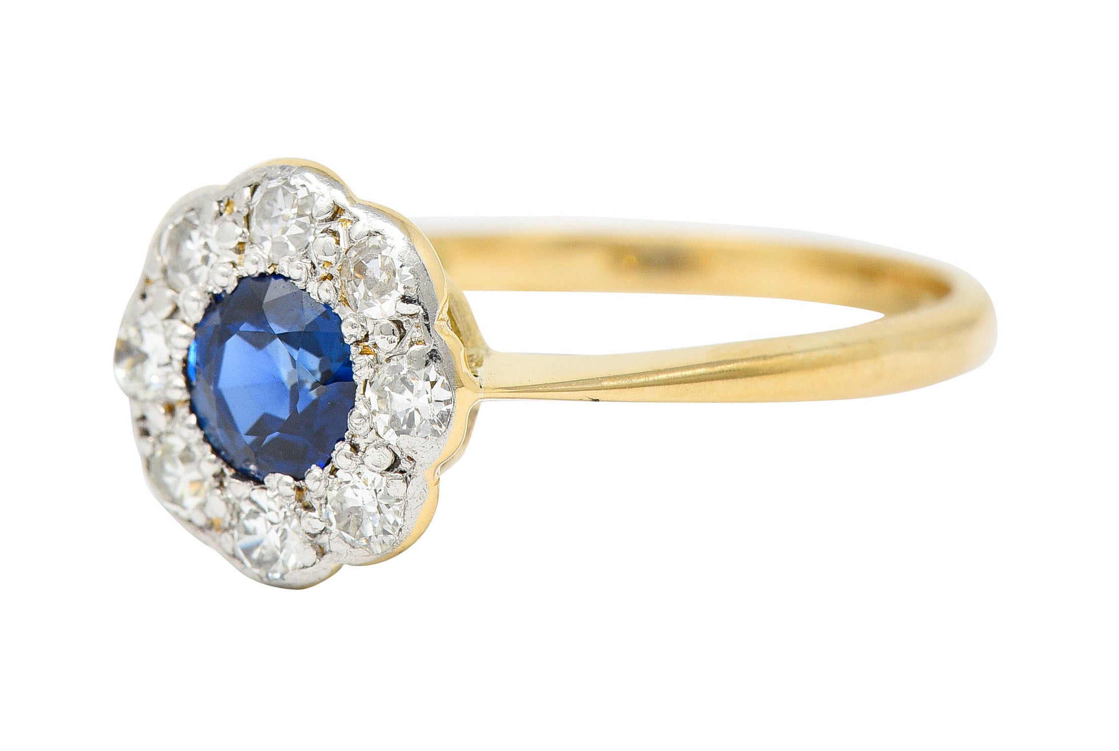 Edwardian 0.73 CTW Sapphire Diamond Platinum-Topped 19 Karat Gold Cluster RingRing - Wilson's Estate Jewelry