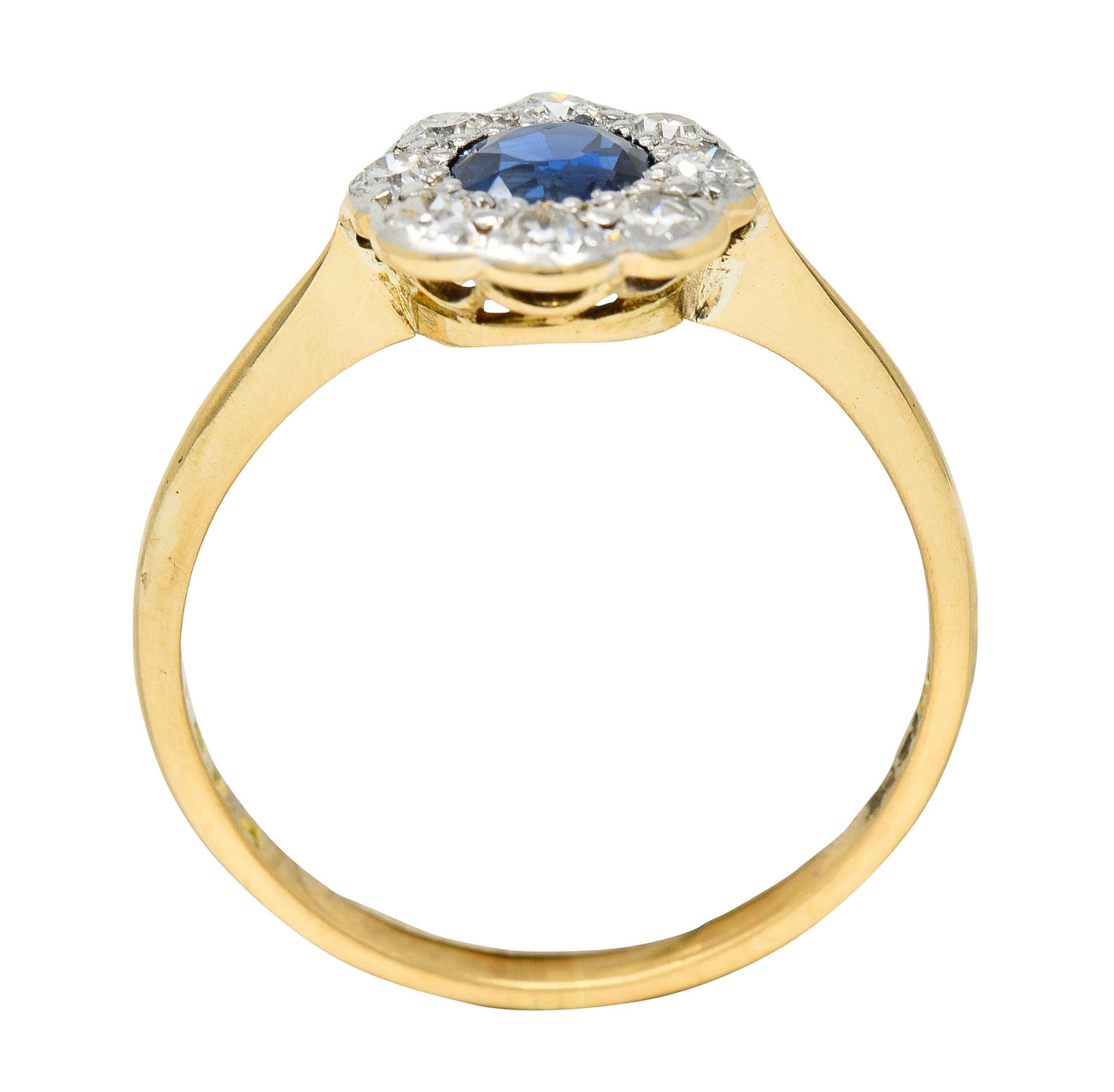 Edwardian 0.73 CTW Sapphire Diamond Platinum-Topped 19 Karat Gold Cluster RingRing - Wilson's Estate Jewelry