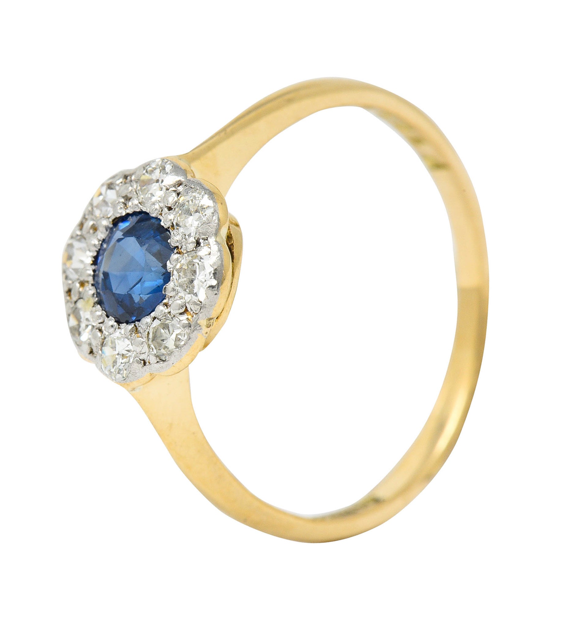 Edwardian 0.73 CTW Sapphire Diamond Platinum-Topped 19 Karat Gold Cluster RingRing - Wilson's Estate Jewelry