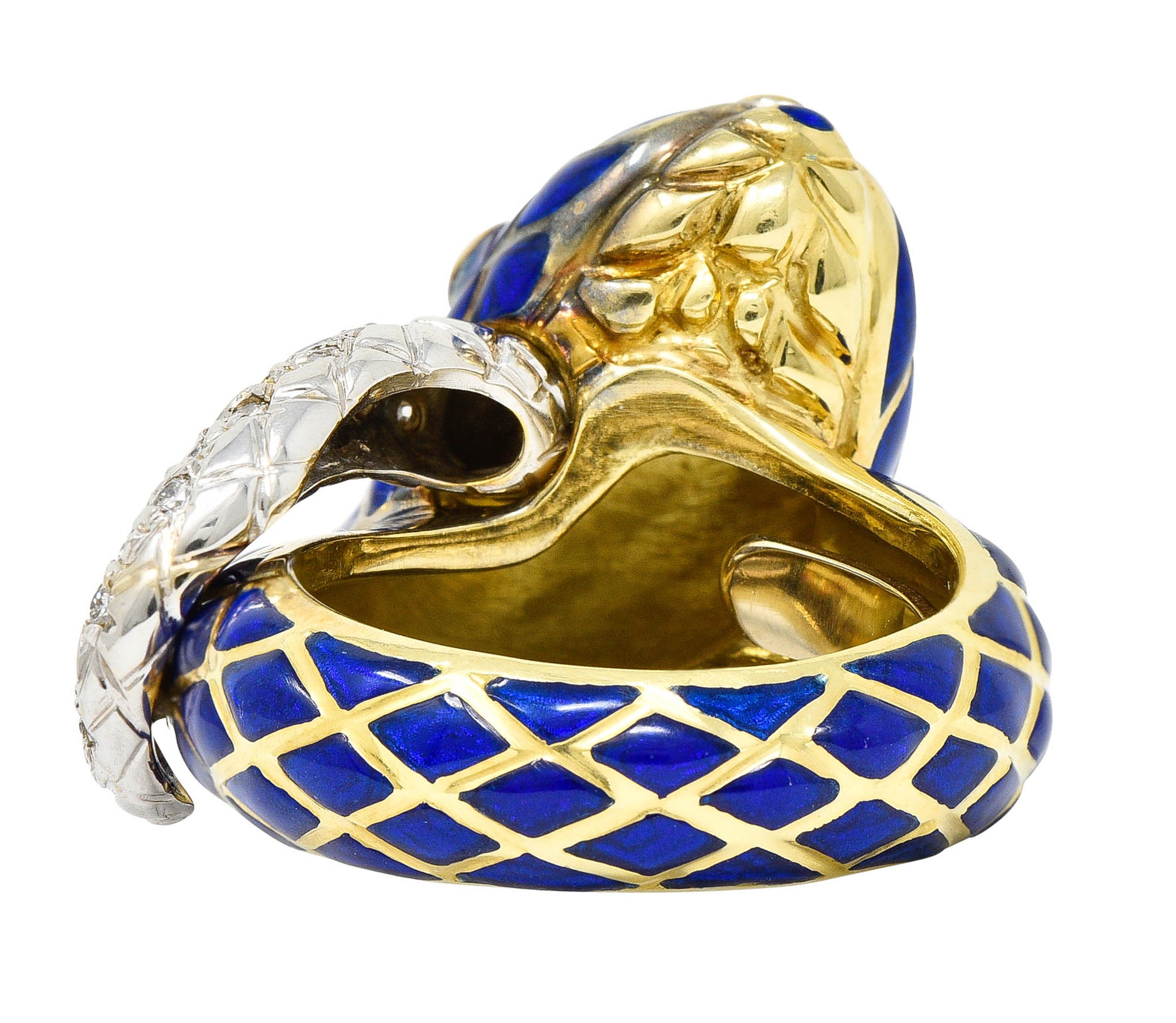 David Webb Enamel Diamond 18 Karat Two-Tone Gold Kingdom Snake RingRing - Wilson's Estate Jewelry