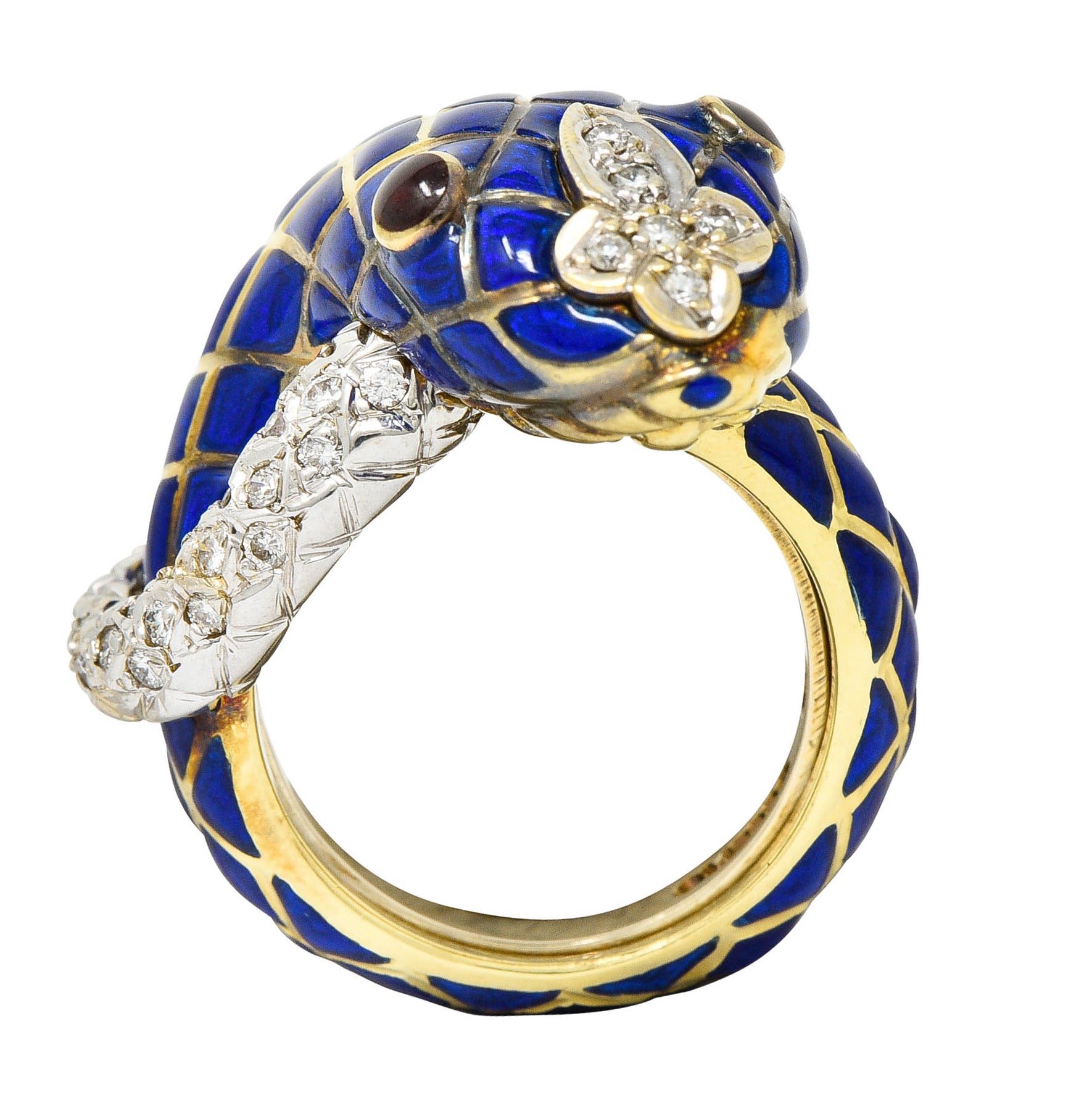 David Webb Enamel Diamond 18 Karat Two-Tone Gold Kingdom Snake RingRing - Wilson's Estate Jewelry