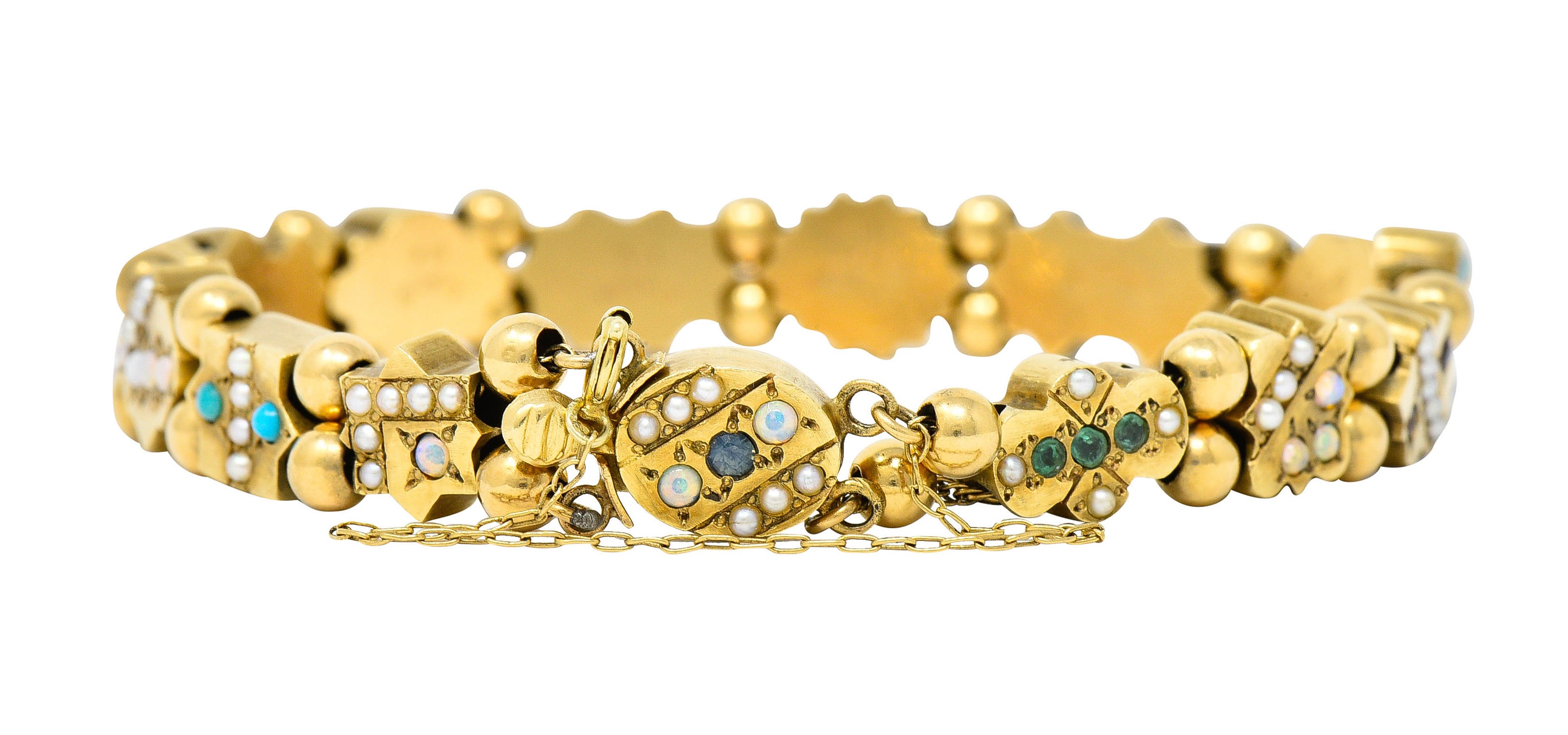 Victorian Multi-Gem 14 Karat Gold Slide Link Braceletbracelet - Wilson's Estate Jewelry