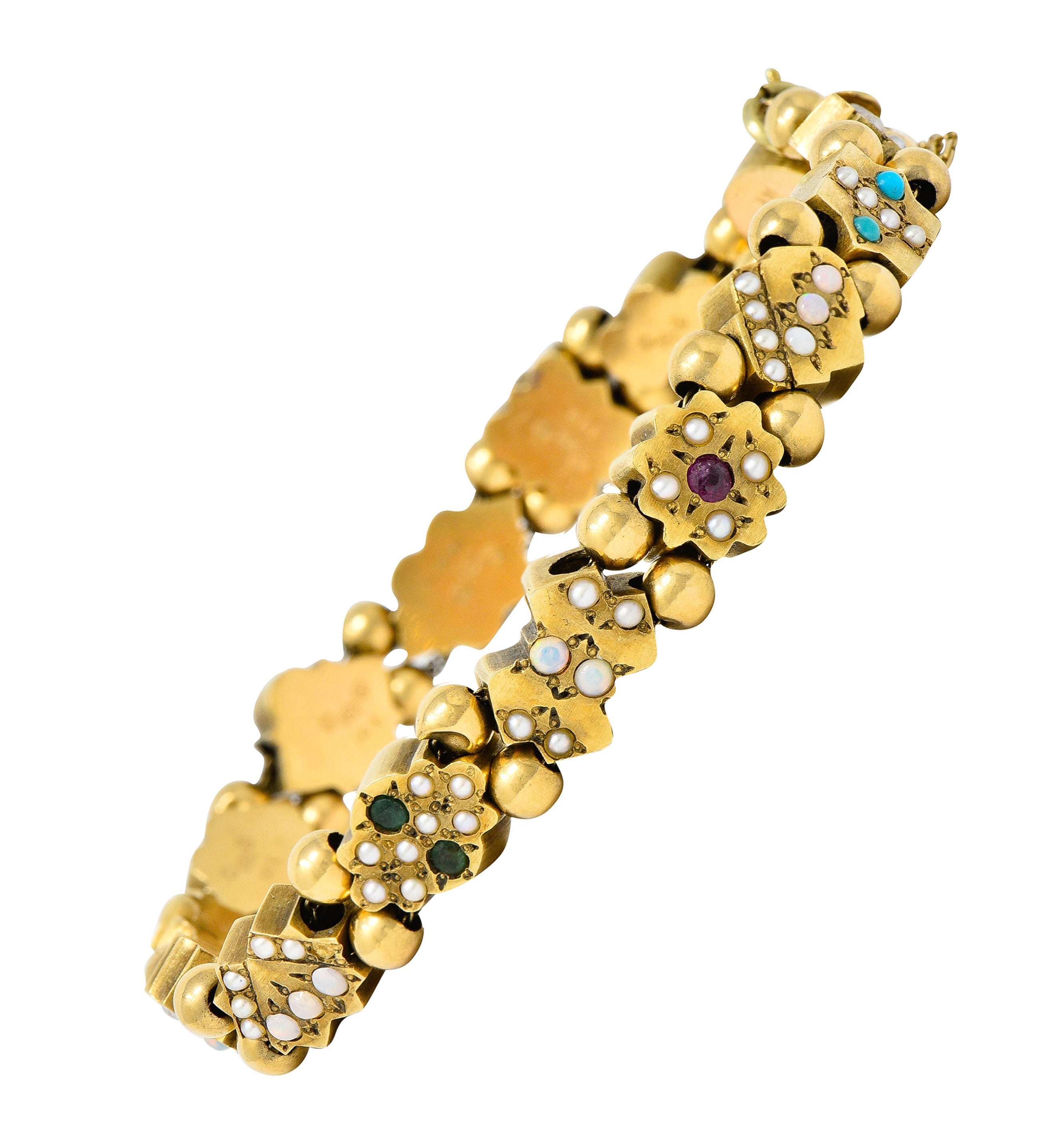 Victorian Multi-Gem 14 Karat Gold Slide Link Braceletbracelet - Wilson's Estate Jewelry