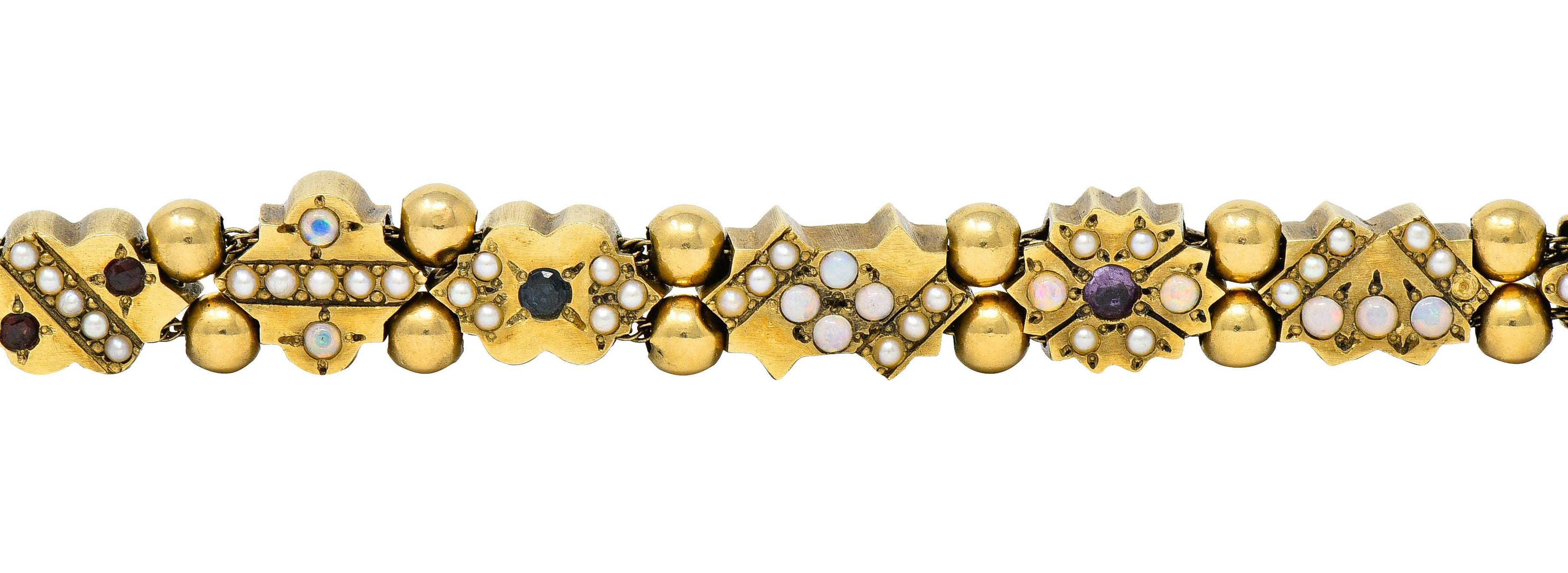 Victorian Multi-Gem 14 Karat Gold Slide Link Braceletbracelet - Wilson's Estate Jewelry