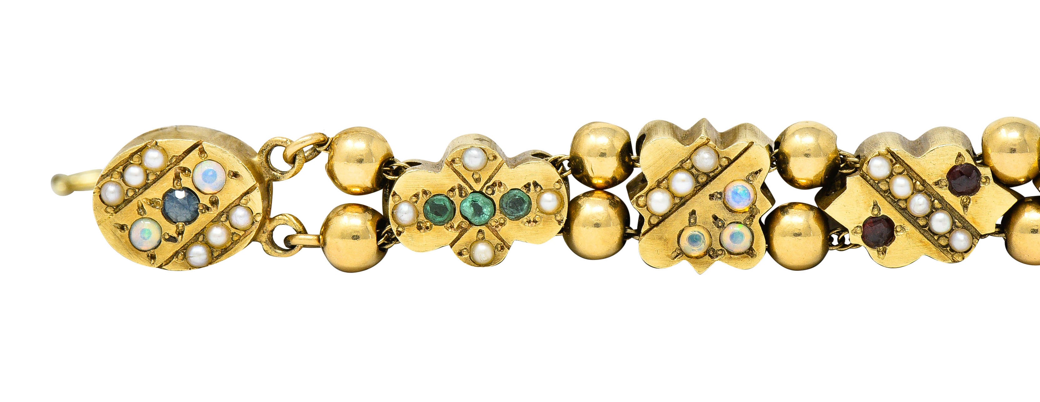 Victorian Multi-Gem 14 Karat Gold Slide Link Braceletbracelet - Wilson's Estate Jewelry