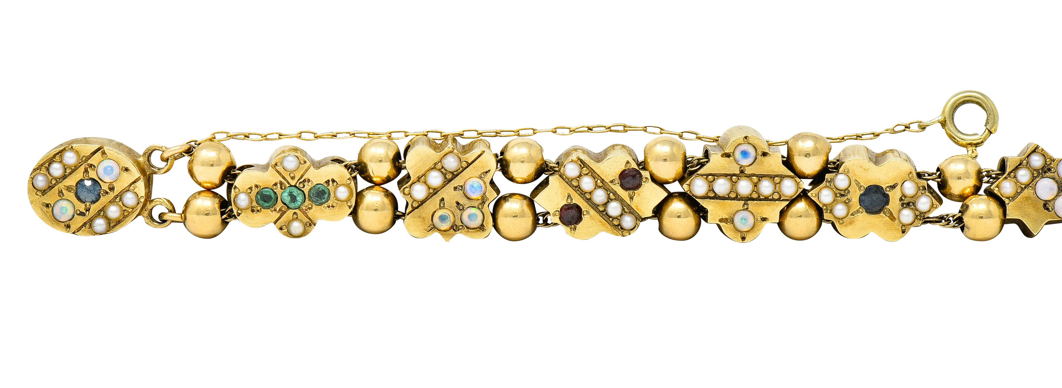 Victorian Multi-Gem 14 Karat Gold Slide Link Braceletbracelet - Wilson's Estate Jewelry