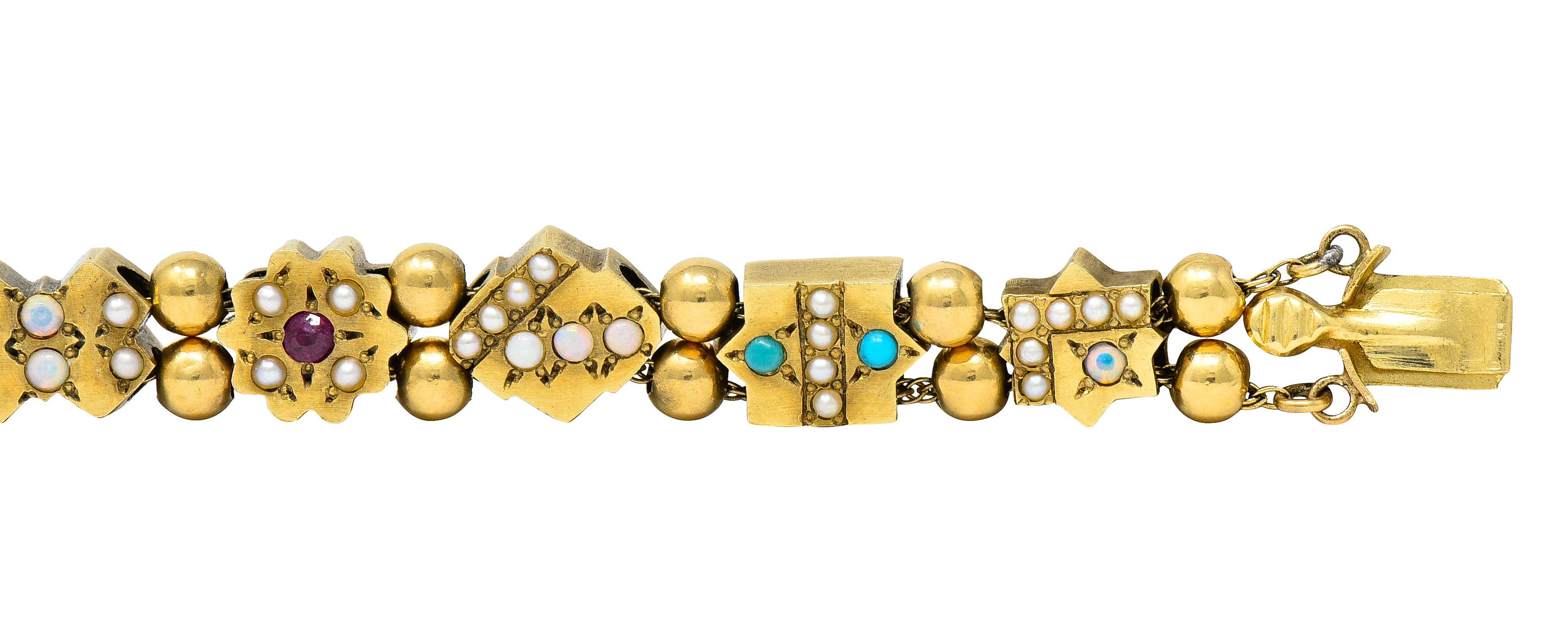 Victorian Multi-Gem 14 Karat Gold Slide Link Braceletbracelet - Wilson's Estate Jewelry