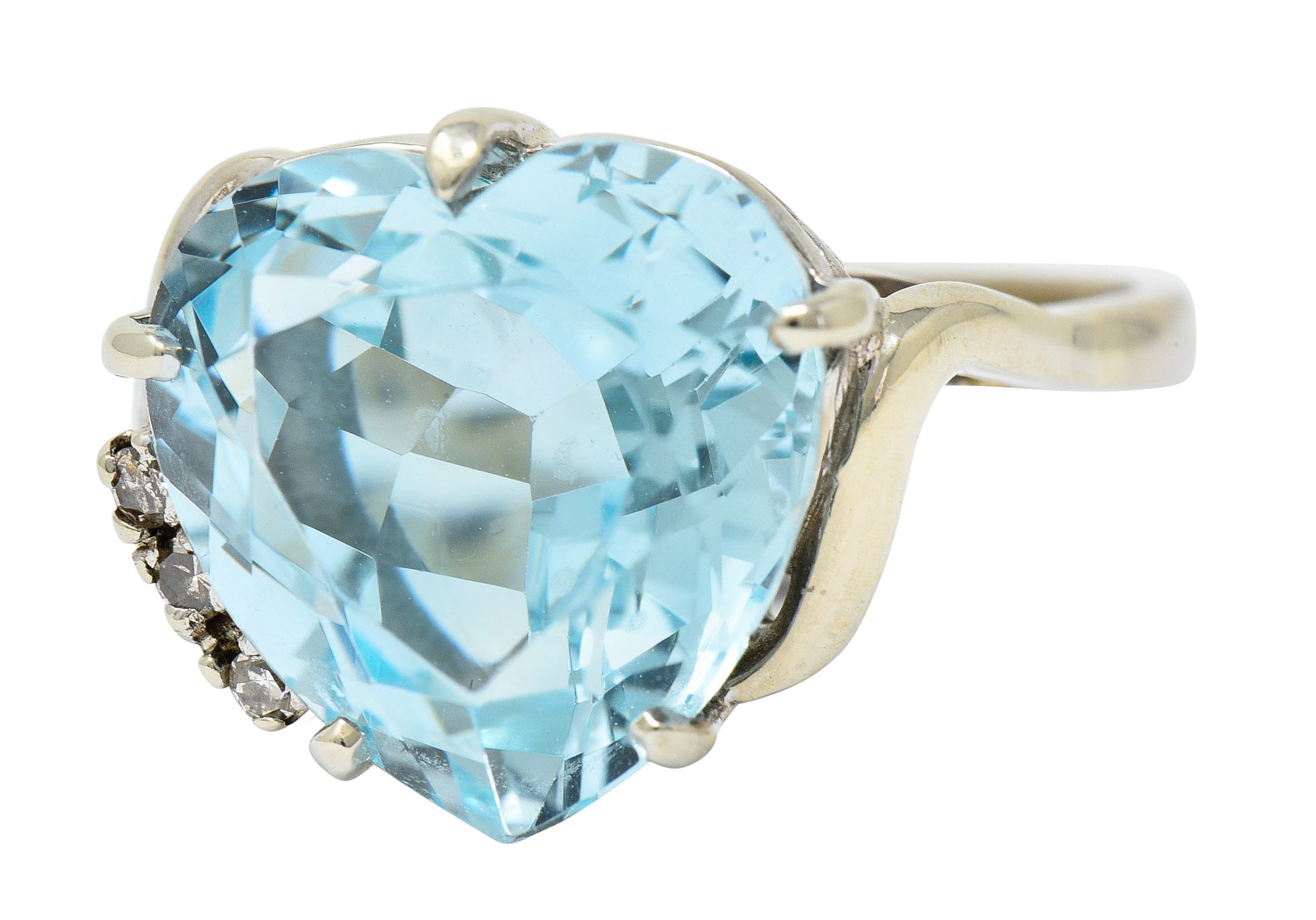 1950's Mid-Century 8.18 CTW Aquamarine Diamond 14 Karat White Gold Heart RingRing - Wilson's Estate Jewelry