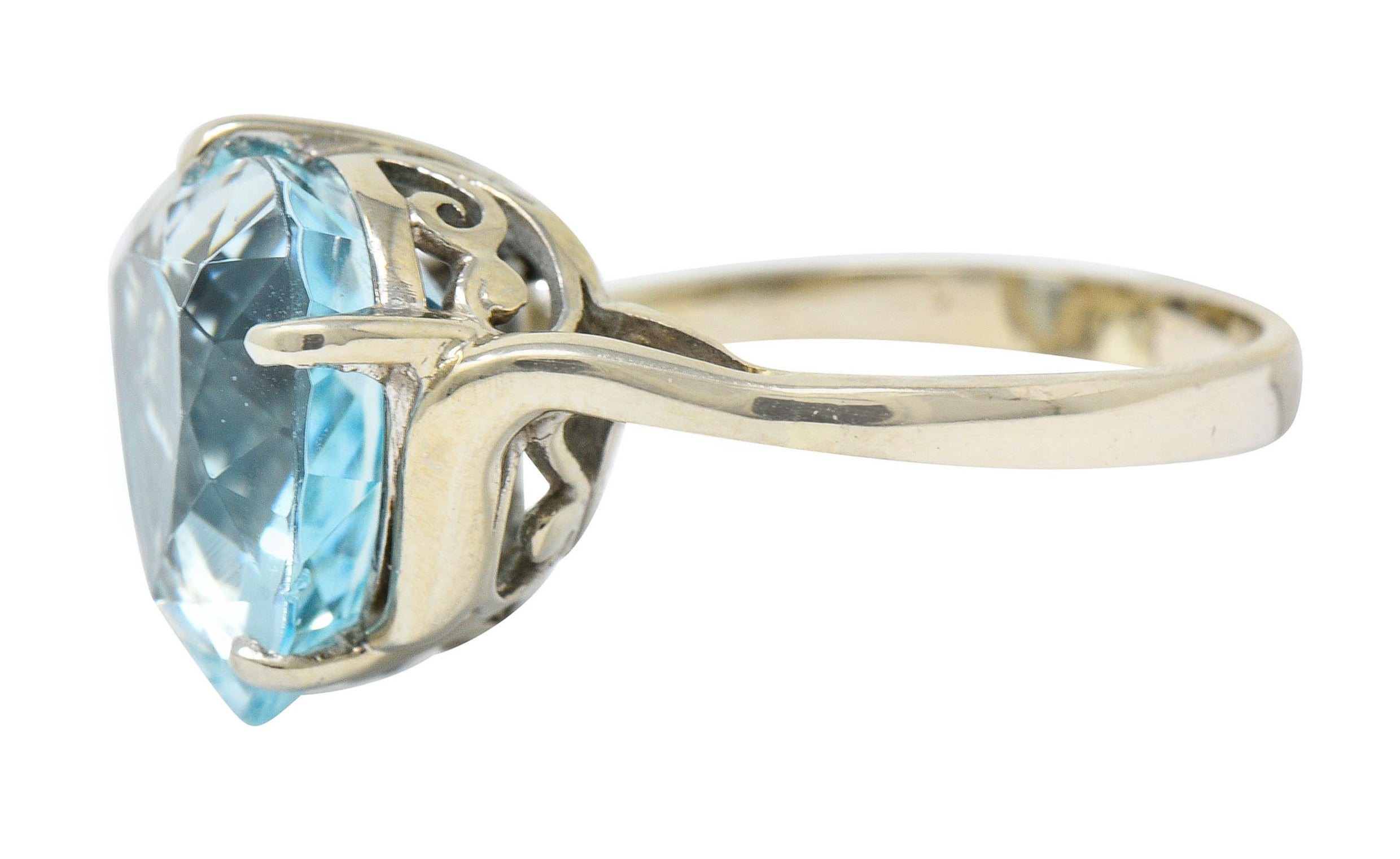 1950's Mid-Century 8.18 CTW Aquamarine Diamond 14 Karat White Gold Heart RingRing - Wilson's Estate Jewelry