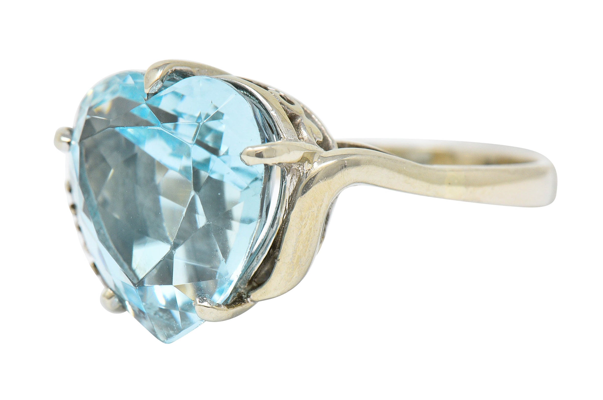 1950's Mid-Century 8.18 CTW Aquamarine Diamond 14 Karat White Gold Heart RingRing - Wilson's Estate Jewelry