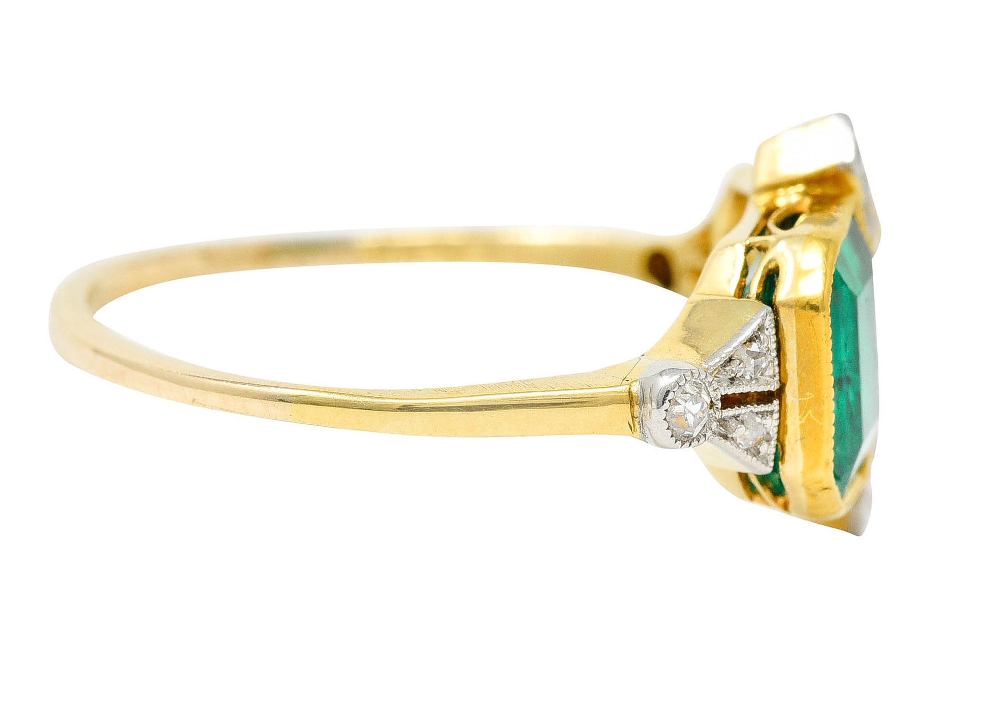 1920's Art Deco Diamond Emerald Platinum-Topped 18 Karat Gold Double RingRing - Wilson's Estate Jewelry