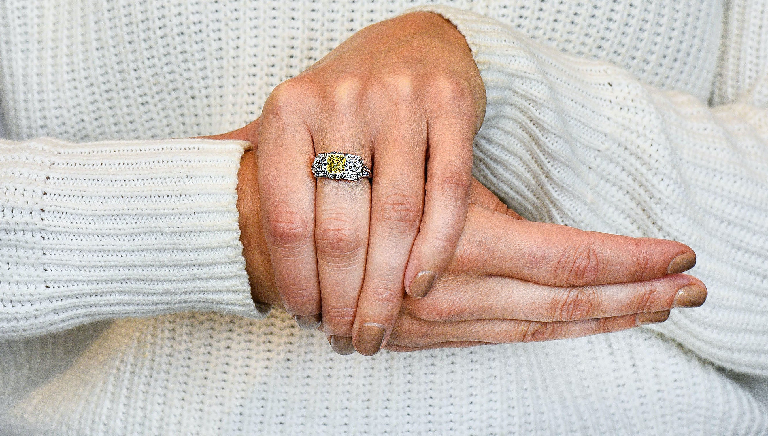 Tiffany & Co. Late Art Deco Fancy Vivid Yellow Diamond Platinum Cocktail Ring GIARing - Wilson's Estate Jewelry