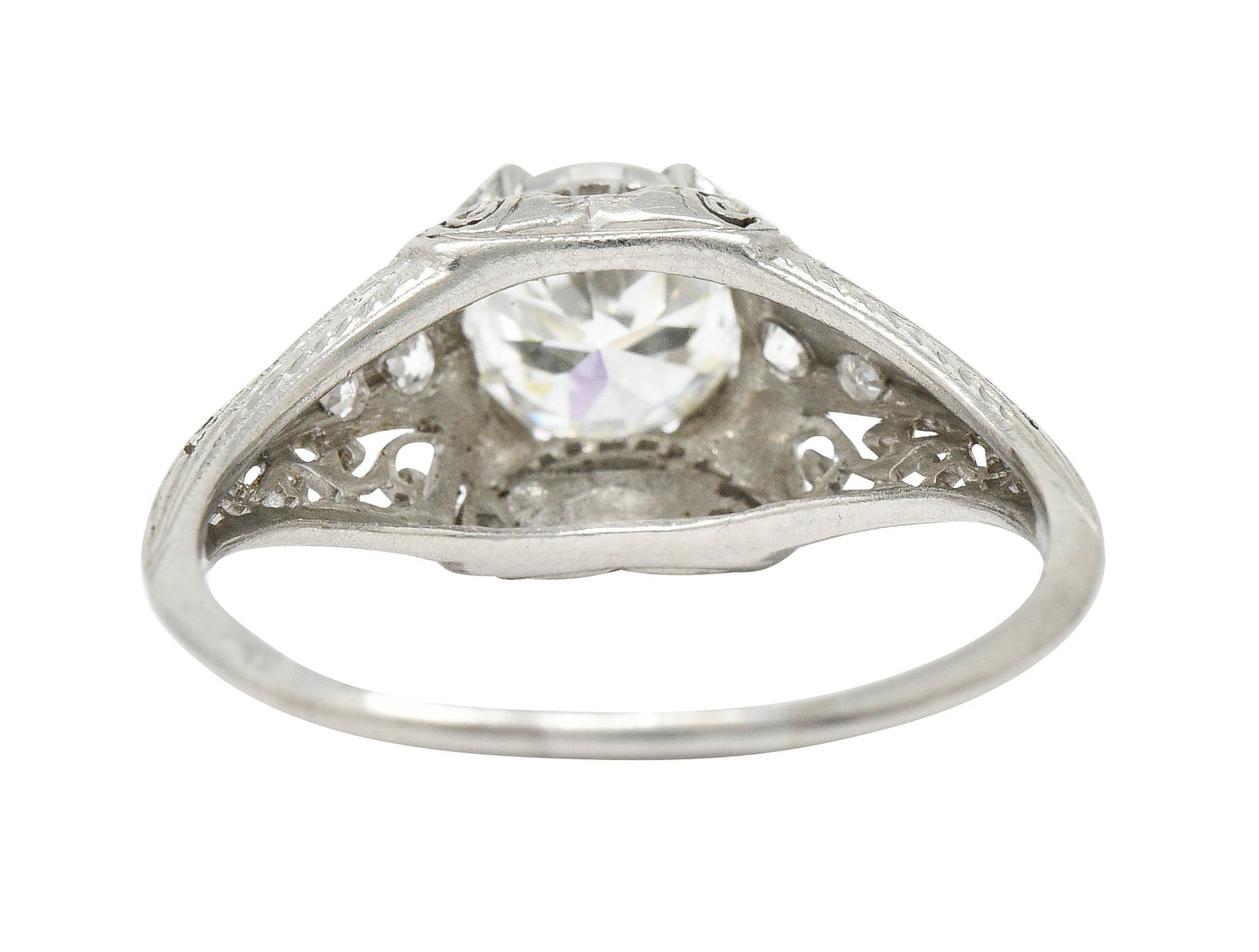 Edwardian 1.25 CTW Diamond Platinum Scrolled Engagement Ring GIARing - Wilson's Estate Jewelry