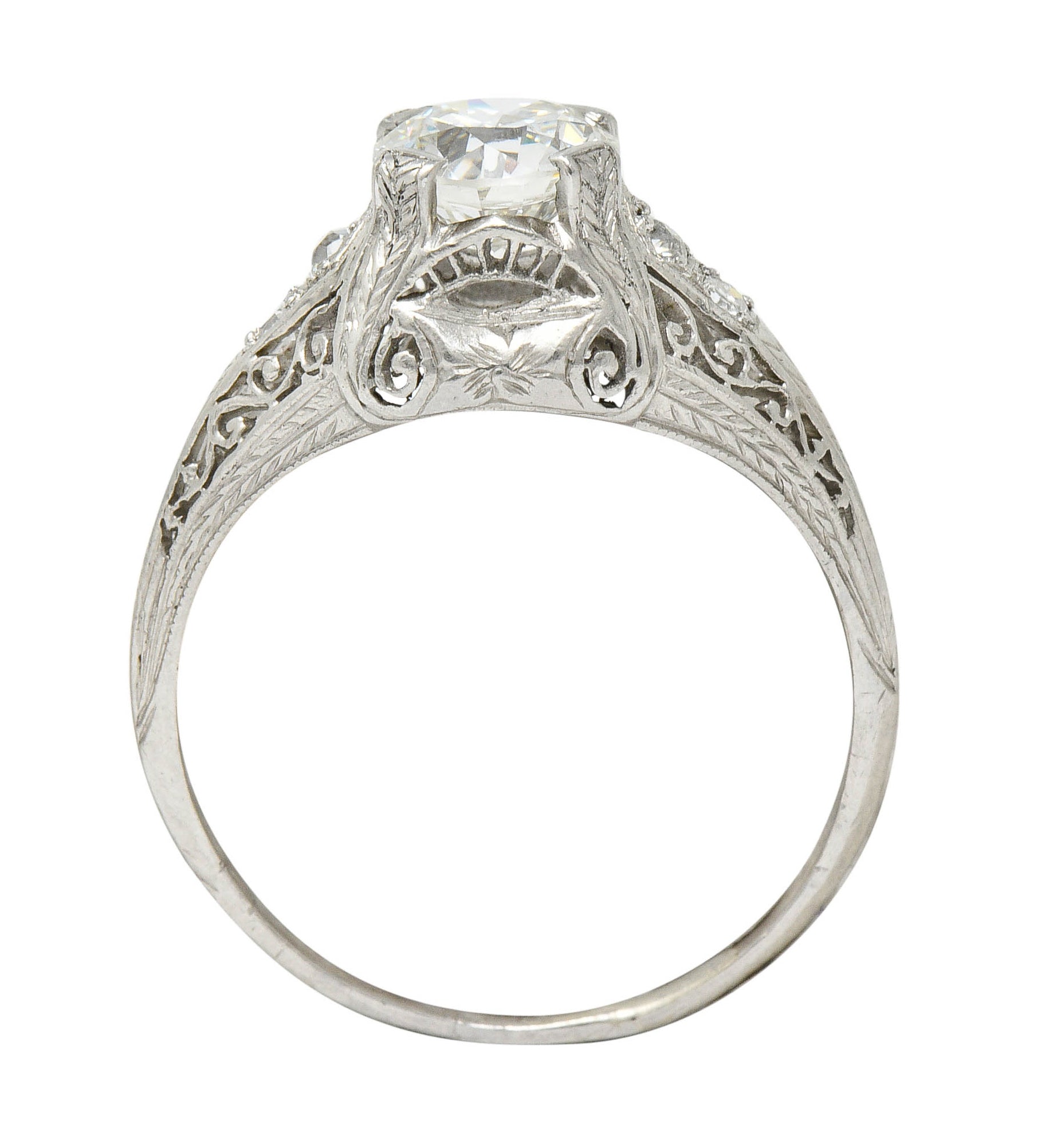 Edwardian 1.25 CTW Diamond Platinum Scrolled Engagement Ring GIARing - Wilson's Estate Jewelry