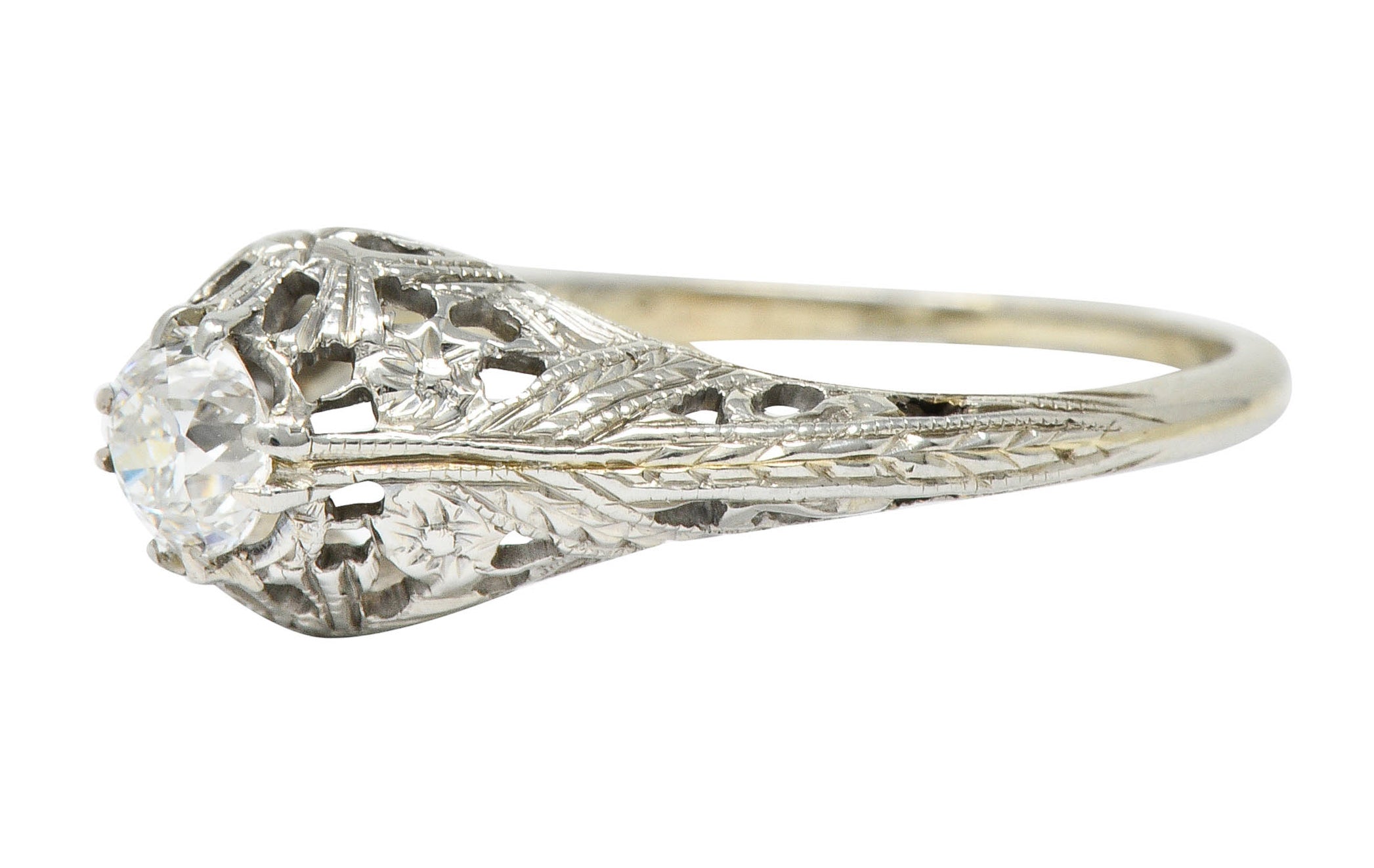 Edwardian 0.34 CTW Diamond 18 Karat White Gold Butterfly Engagement RingRing - Wilson's Estate Jewelry