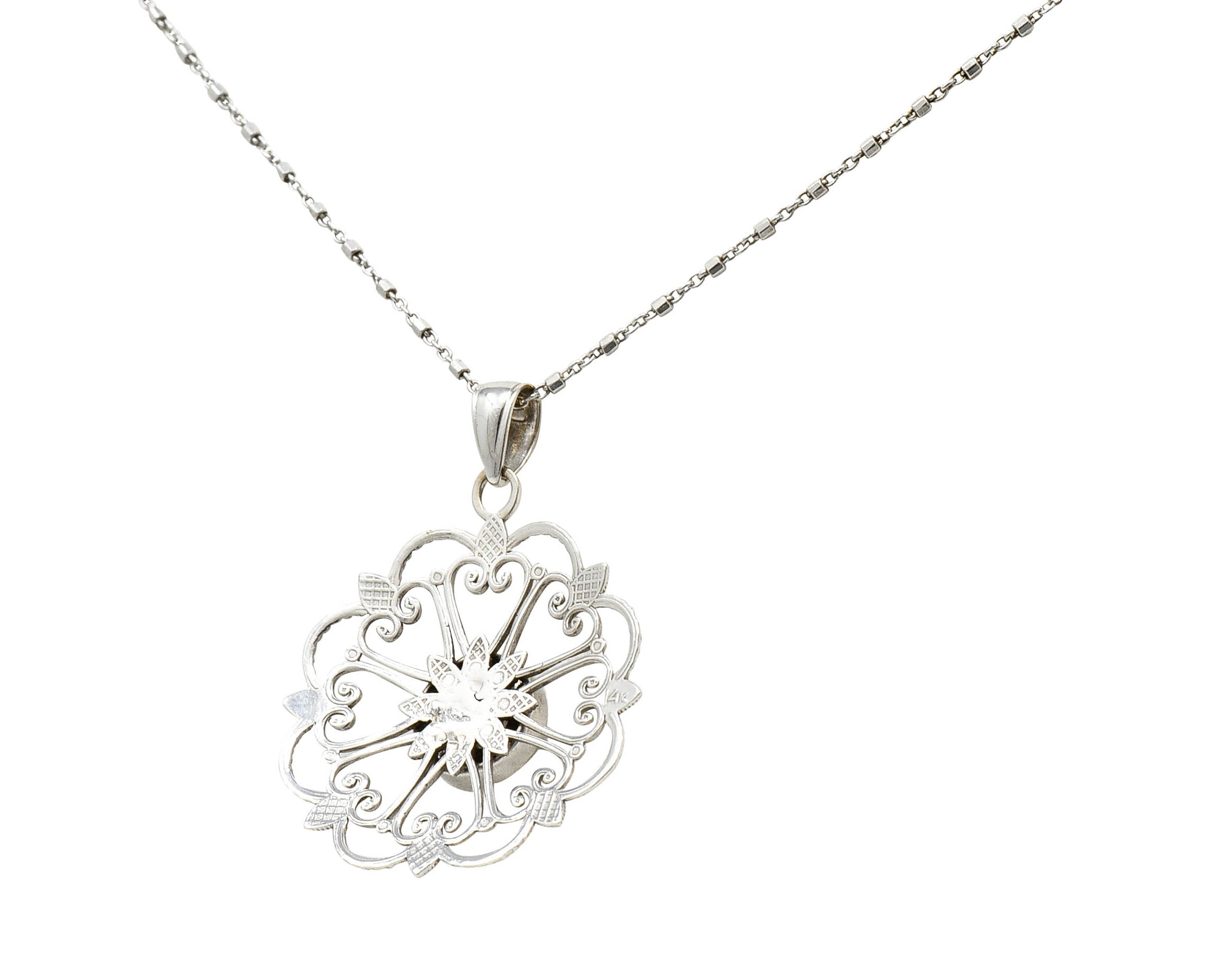 Modern Diamond 14 Karat White Gold Floral Mandala Pendant NecklaceNecklace - Wilson's Estate Jewelry