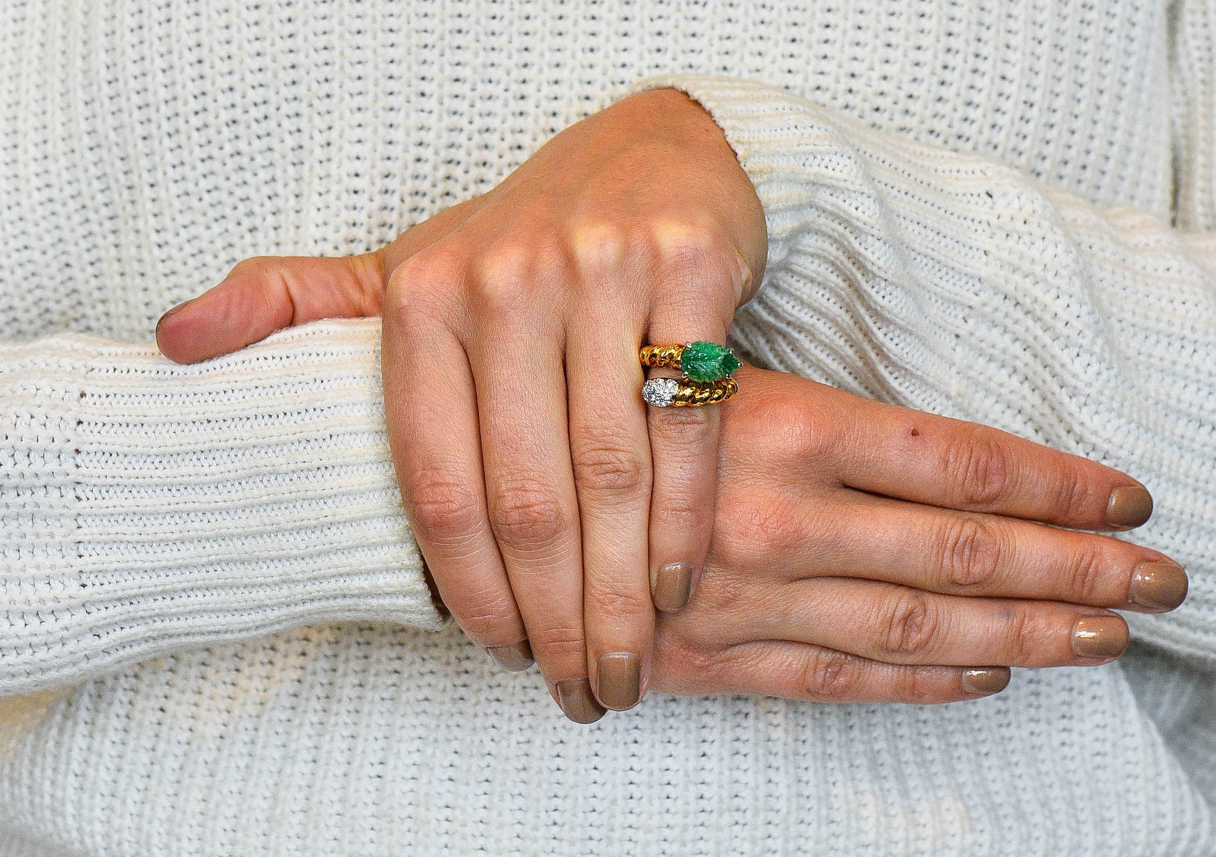 David Webb Carved Emerald Pave Diamond 18 Karat Gold Bypass RingRing - Wilson's Estate Jewelry