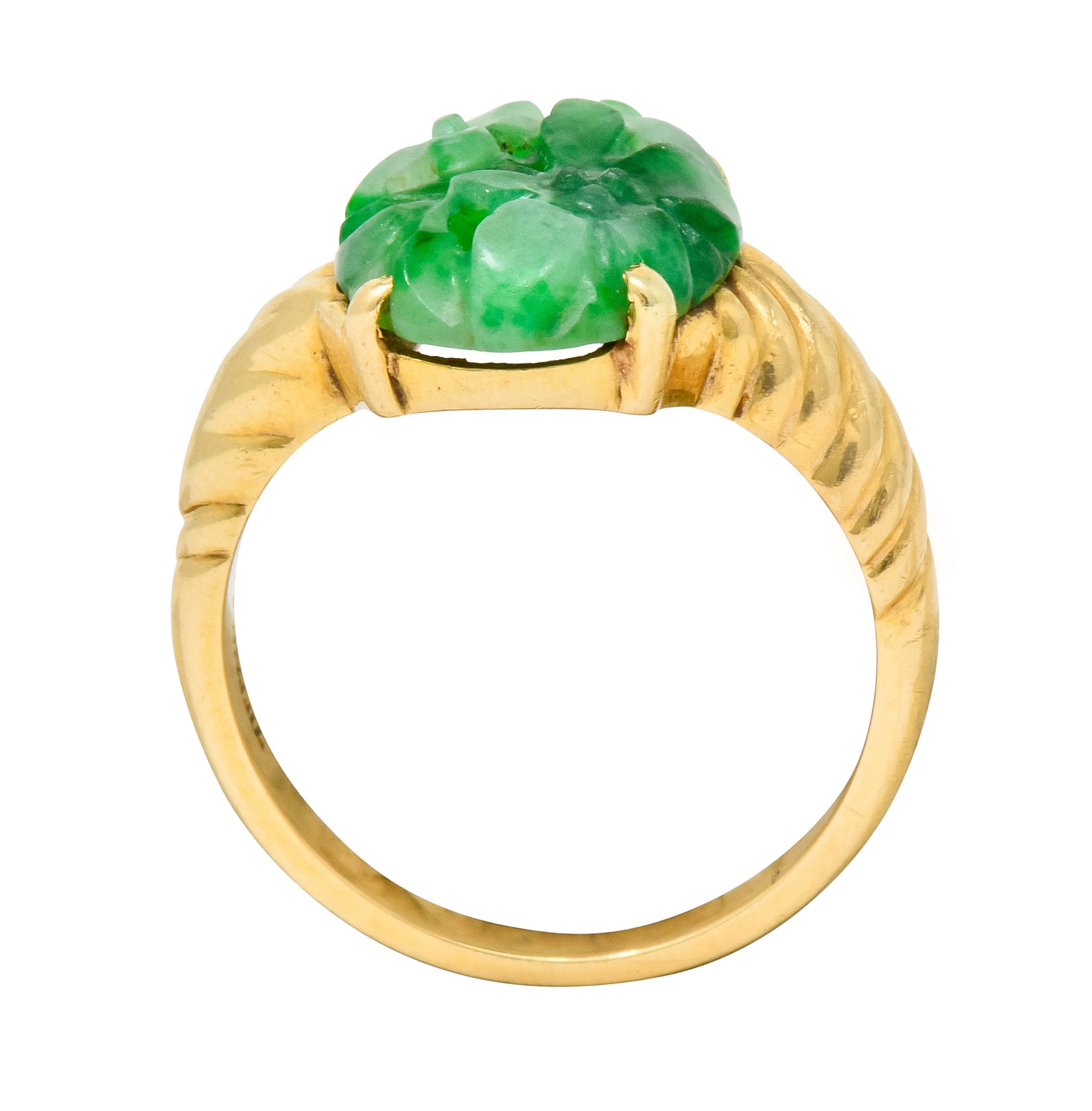 Tiffany & Co. Retro Carved Jade 14 Karat Gold Floral Ring - Wilson's Estate Jewelry