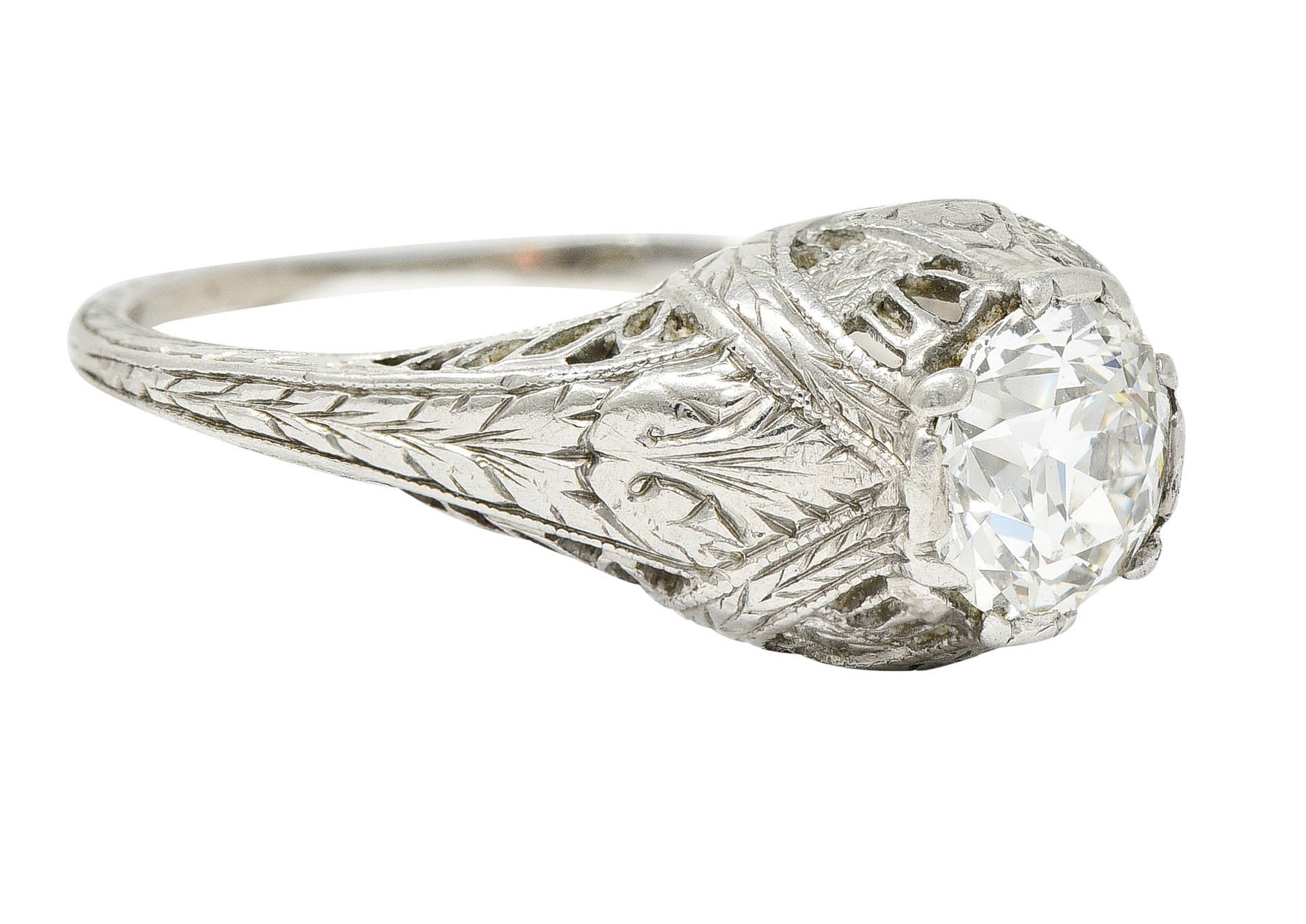 Edwardian 0.95 CTW Diamond Platinum Laurel Foliate Engagement RingRing - Wilson's Estate Jewelry