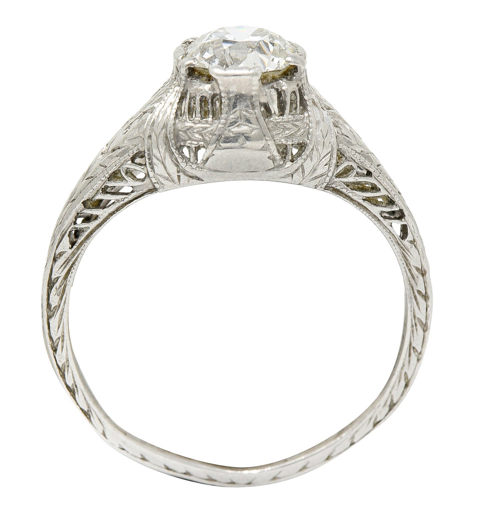 Edwardian 0.95 CTW Diamond Platinum Laurel Foliate Engagement RingRing - Wilson's Estate Jewelry