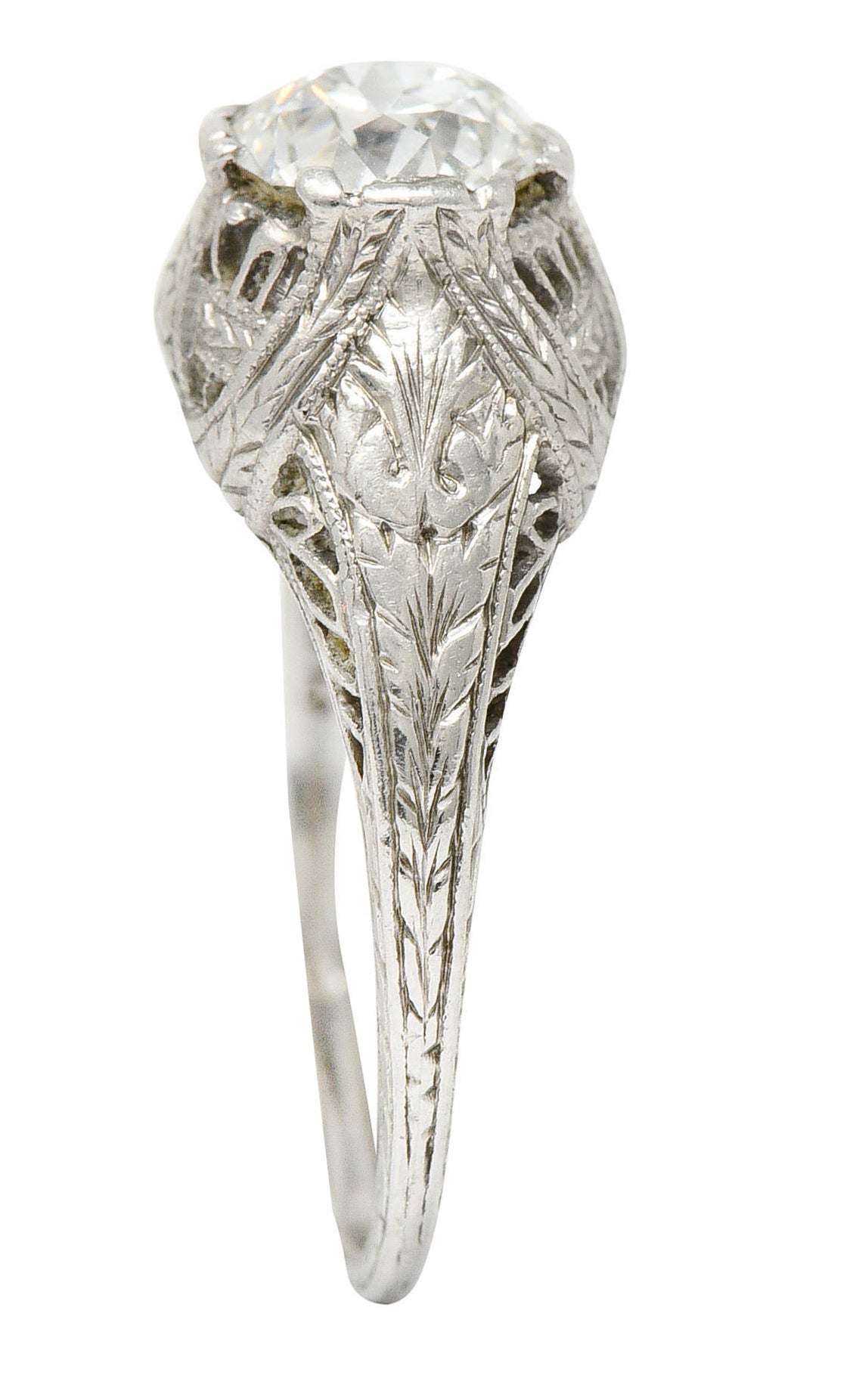 Edwardian 0.95 CTW Diamond Platinum Laurel Foliate Engagement RingRing - Wilson's Estate Jewelry