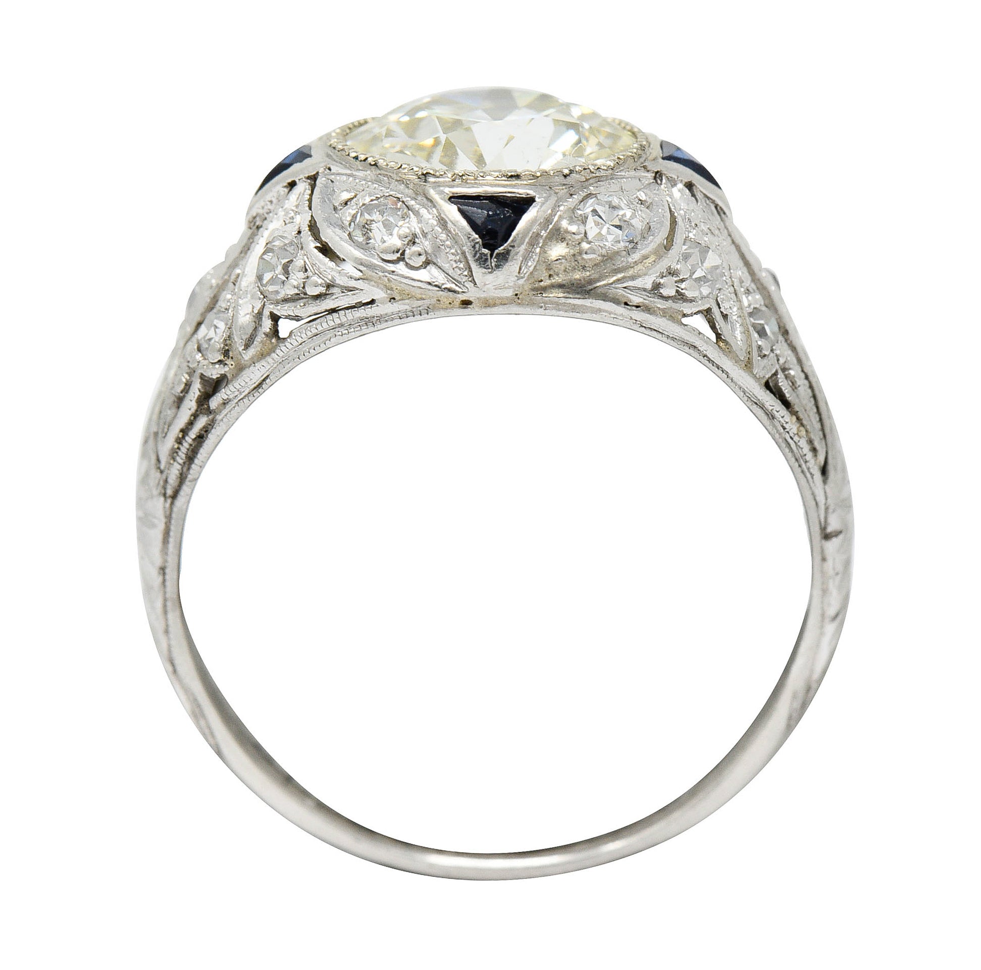 Art Deco 2.06 CTW Diamond Sapphire Platinum Engagement Ring GIARing - Wilson's Estate Jewelry
