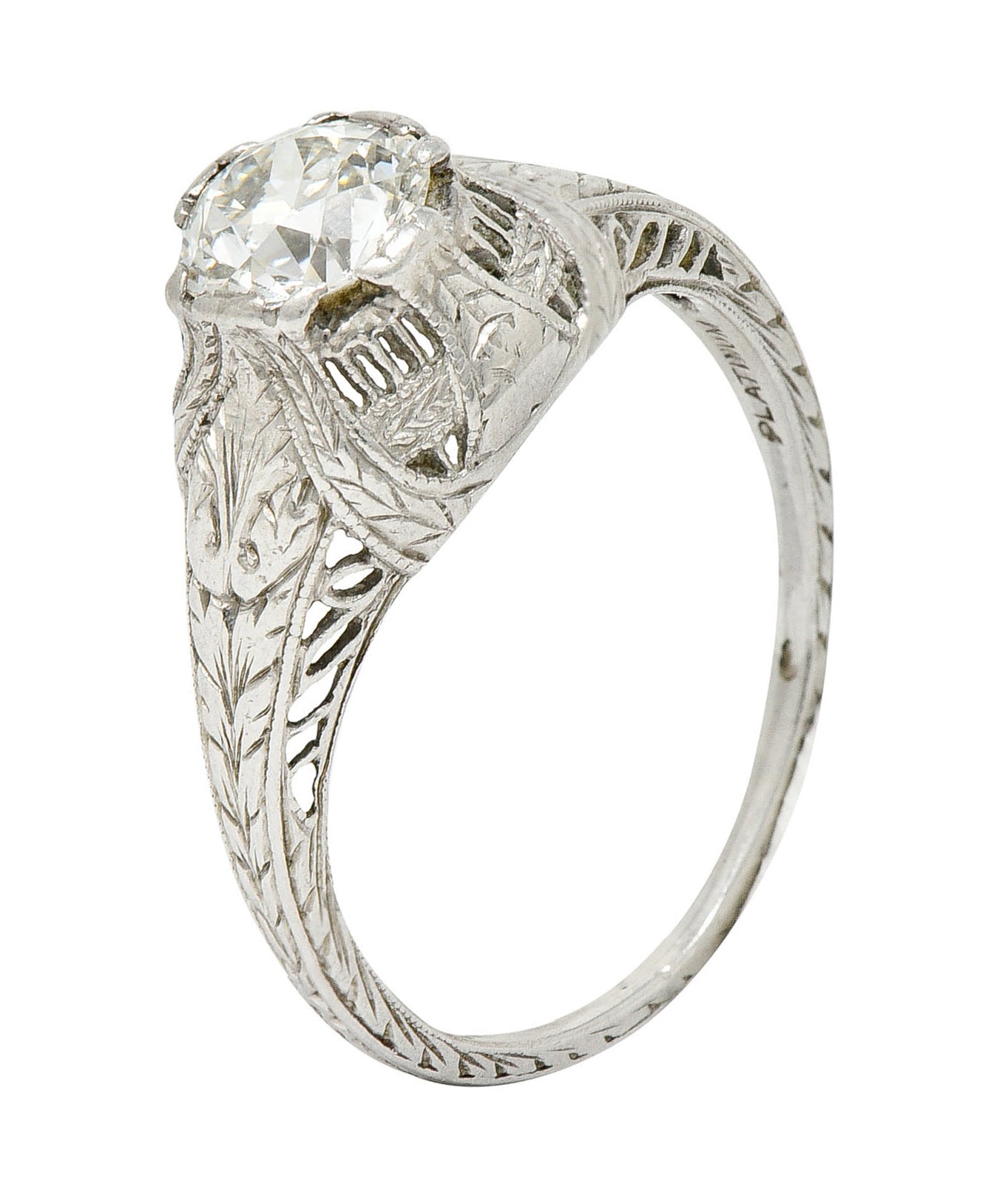 Edwardian 0.95 CTW Diamond Platinum Laurel Foliate Engagement RingRing - Wilson's Estate Jewelry