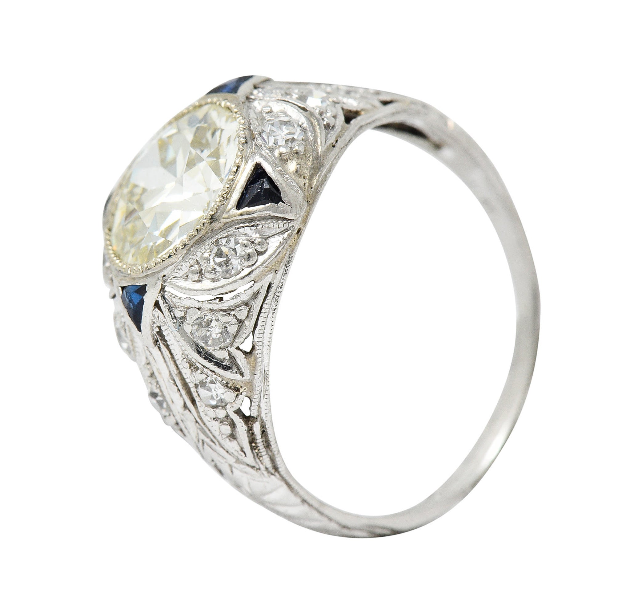 Art Deco 2.06 CTW Diamond Sapphire Platinum Engagement Ring GIARing - Wilson's Estate Jewelry