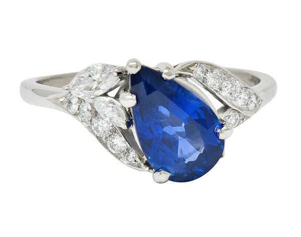 1960's Vintage 3.35 CTW Sapphire Diamond Platinum Bypass RingRing - Wilson's Estate Jewelry