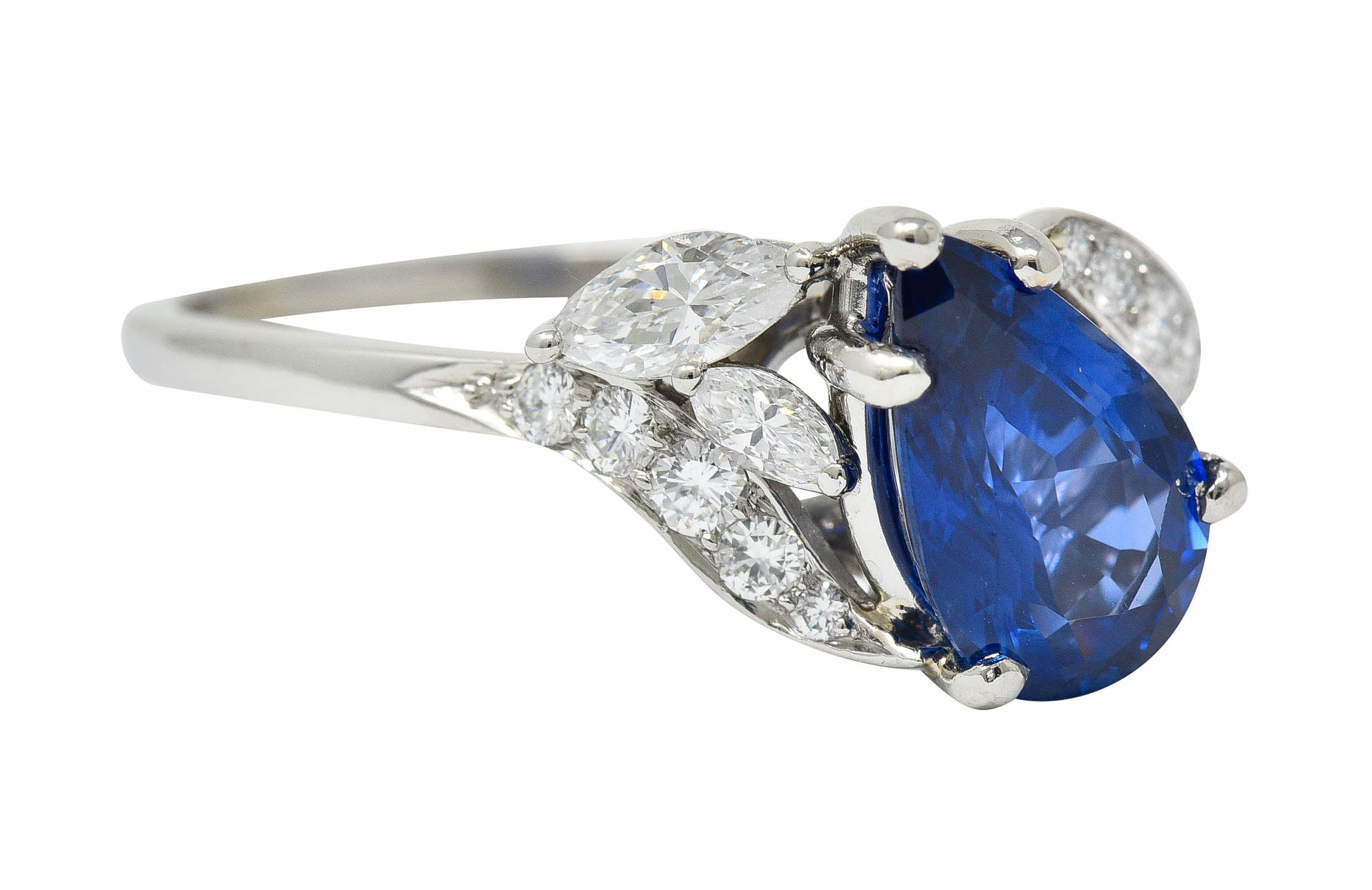 1960's Vintage 3.35 CTW Sapphire Diamond Platinum Bypass RingRing - Wilson's Estate Jewelry