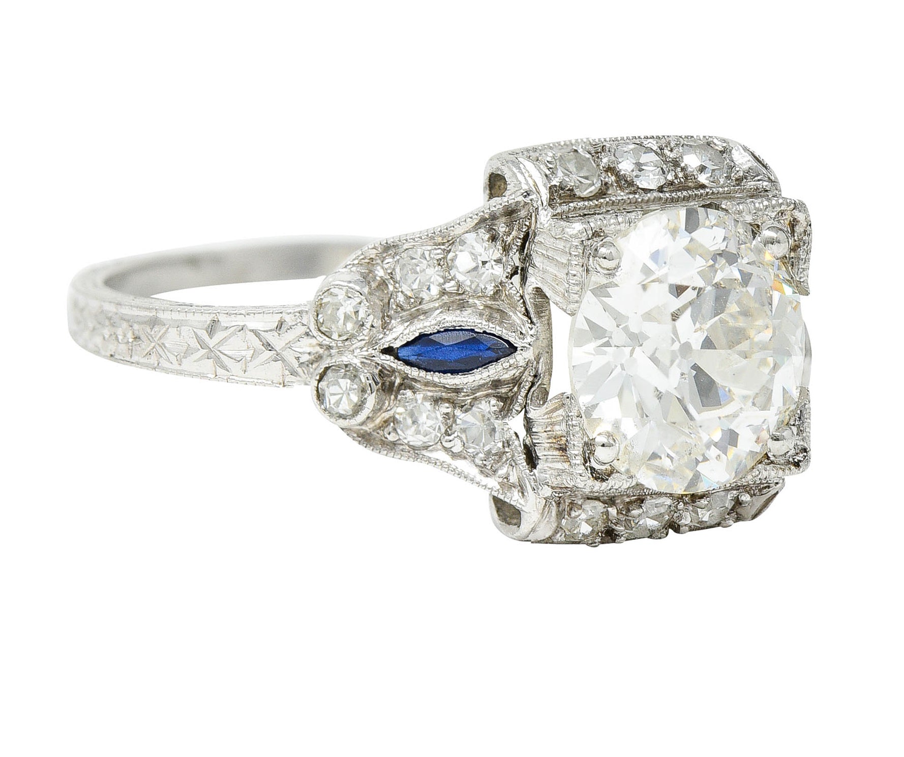 Art Deco 2.01 CTW Diamond Sapphire Platinum Engagement RingRing - Wilson's Estate Jewelry